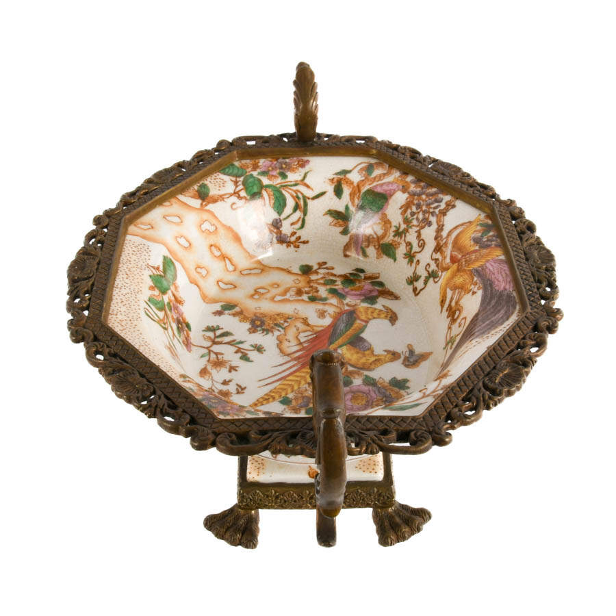 Mark Roberts Bronze and Porcelain Footed Phoenix Centerpiece-4