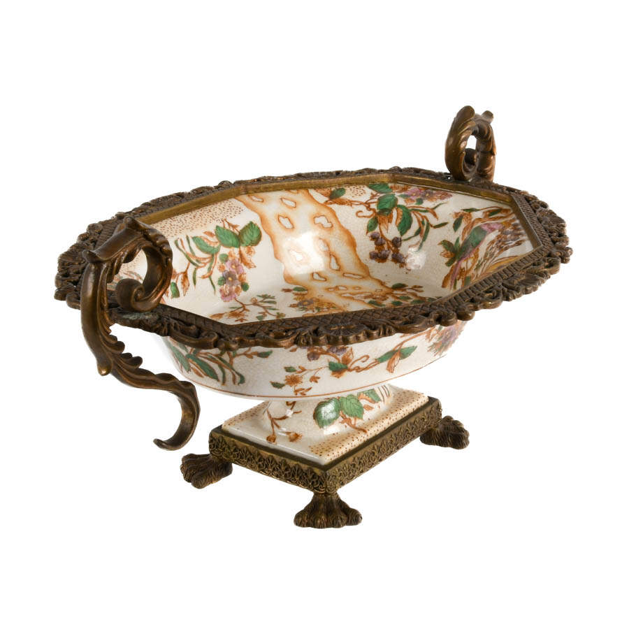 Mark Roberts Bronze and Porcelain Footed Phoenix Centerpiece-3