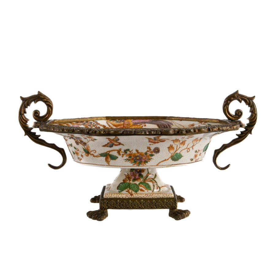 Mark Roberts Bronze and Porcelain Footed Phoenix Centerpiece-1