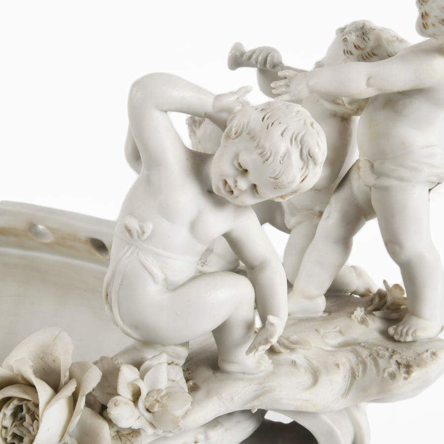 Blanc de Chine Capodimonte Figural Cherub and Floral Centerpiece-6