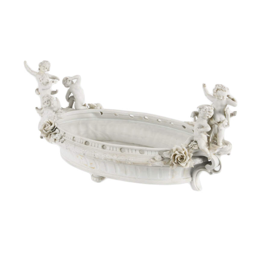 Blanc de Chine Capodimonte Figural Cherub and Floral Centerpiece-5