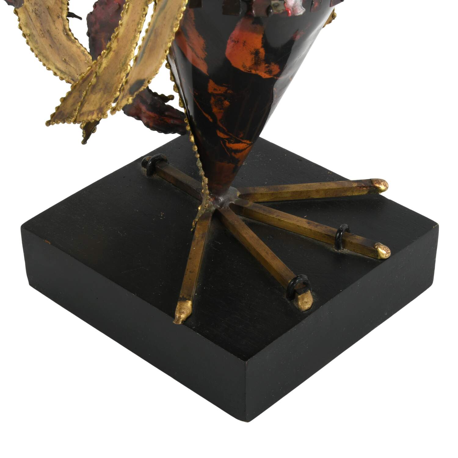 Brutalist Metal Rooster Sculpture on Base-3