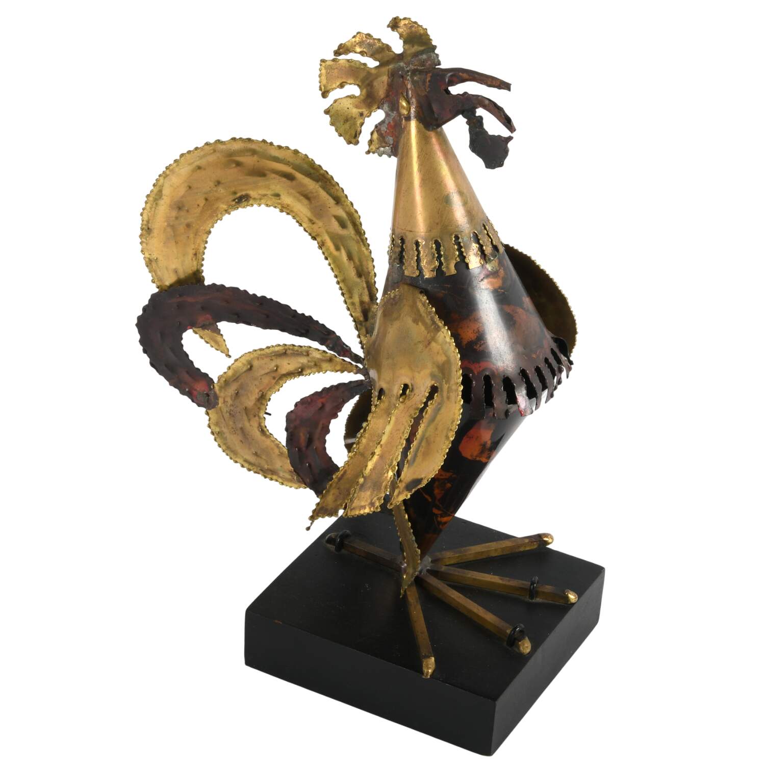 Brutalist Metal Rooster Sculpture on Base-2