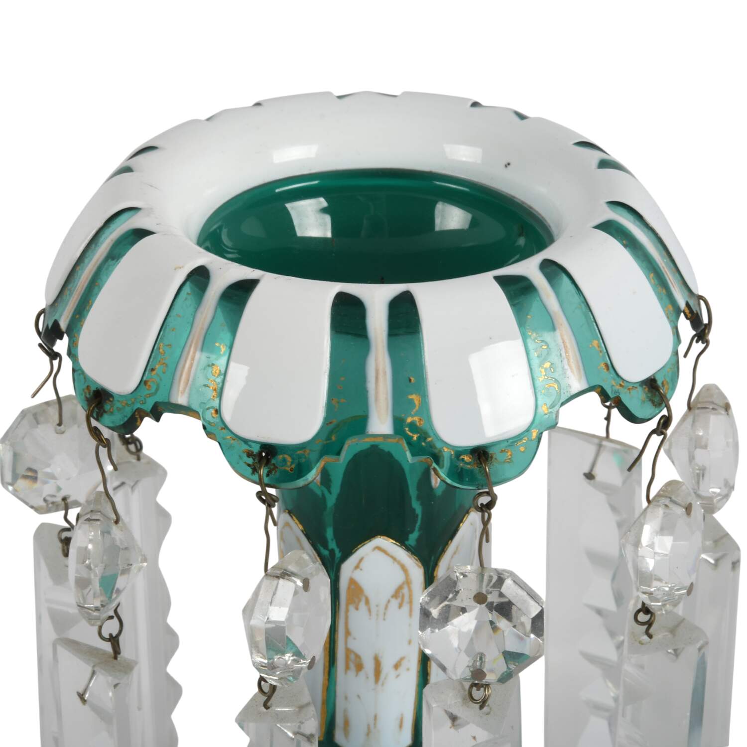 Victorian Bohemian Tulip-Form Mantle Luster with Hanging Prisms-4