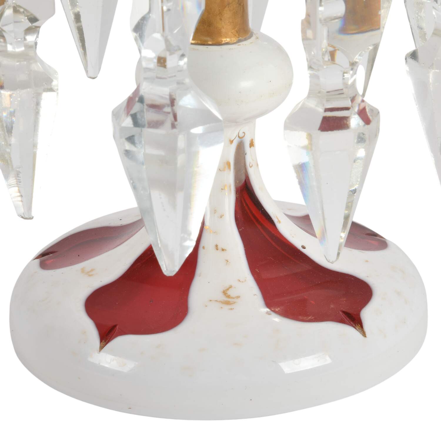 Antique Bohemian Cranberry Mantle Luster with Hanging Prisms-2