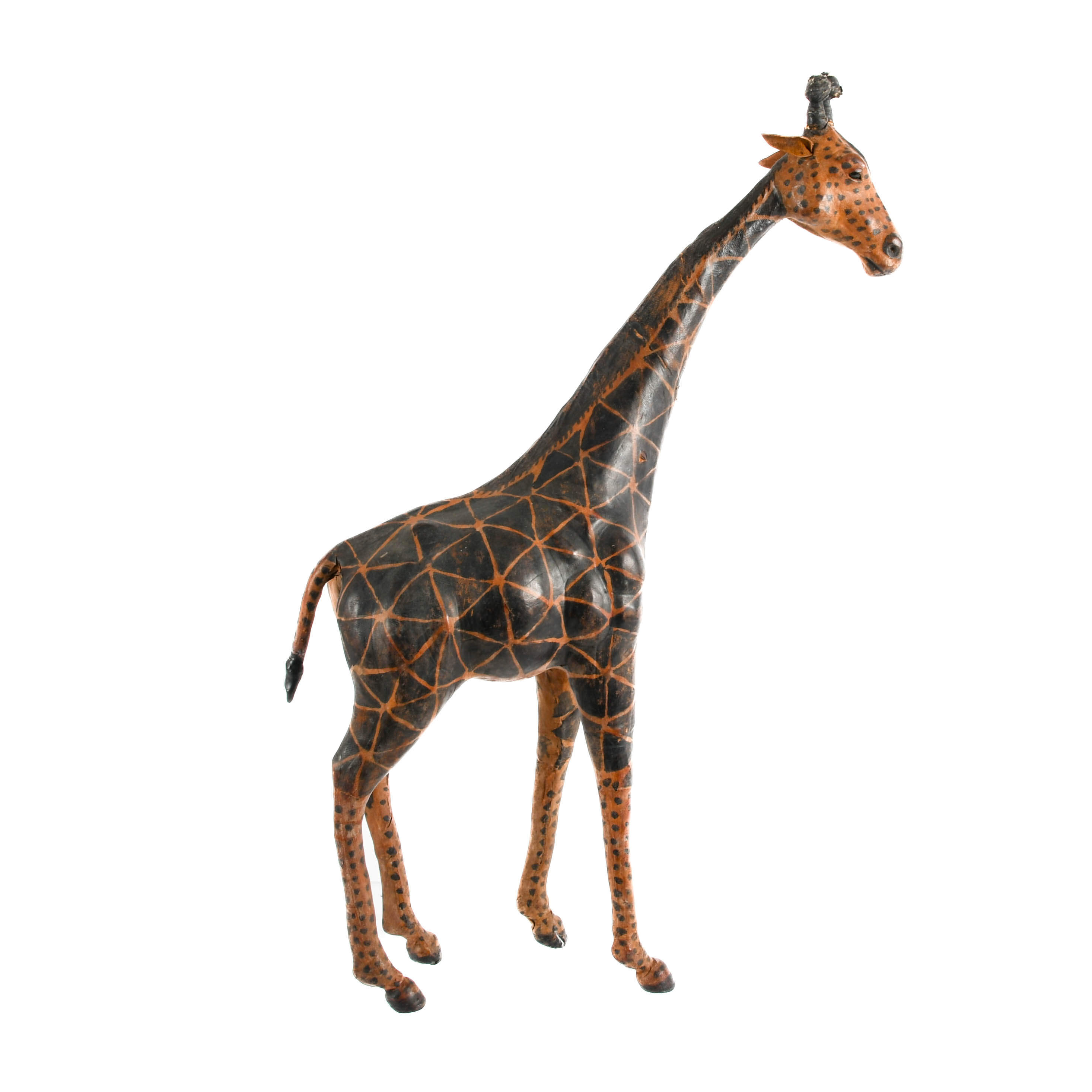 Mid-Century Modern Leather and Painted Giraffe Sculpture-6