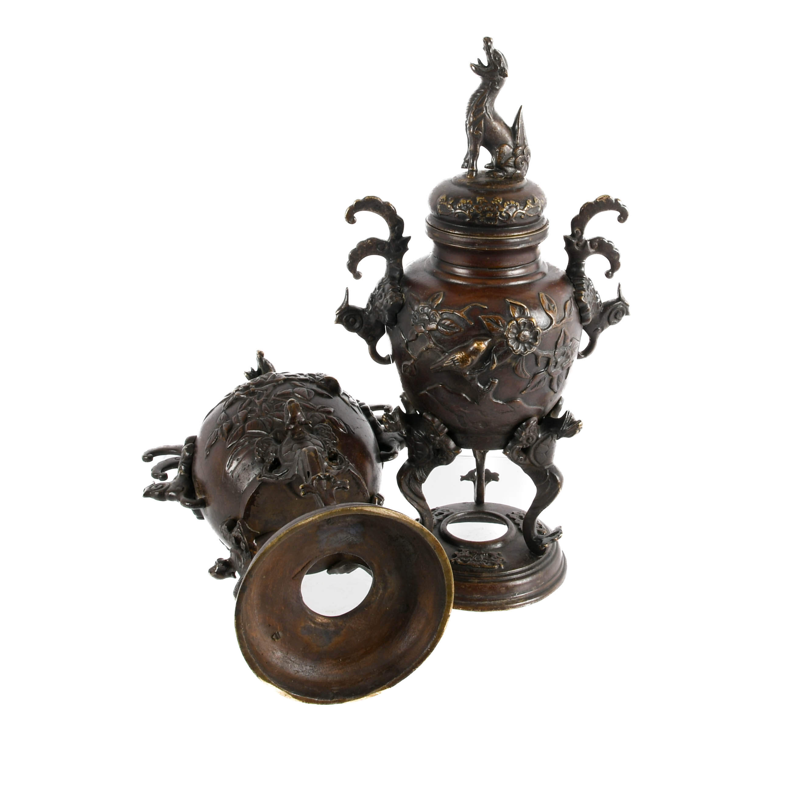 Antique Pair of Bronze Japanese Censers-8