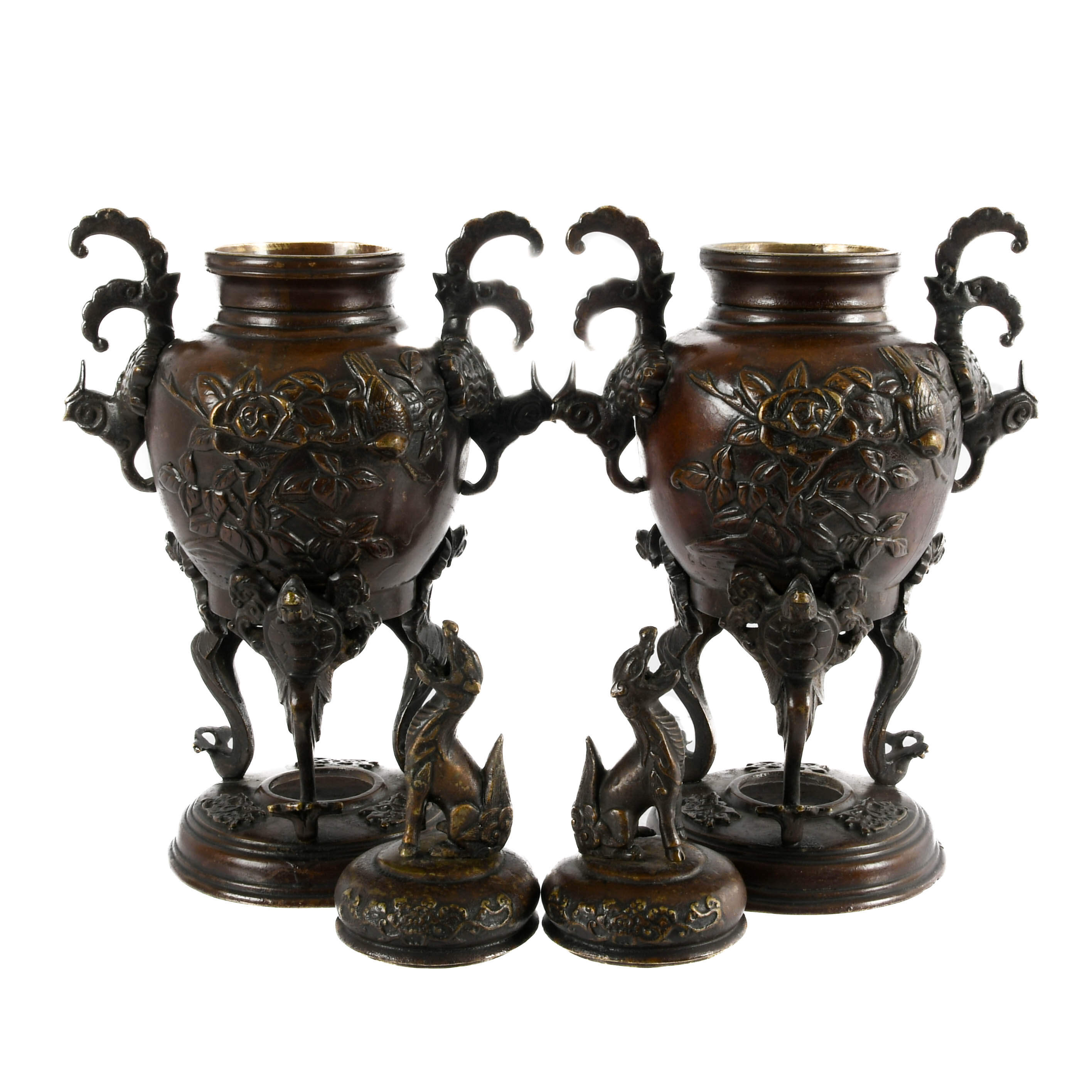 Antique Pair of Bronze Japanese Censers-4