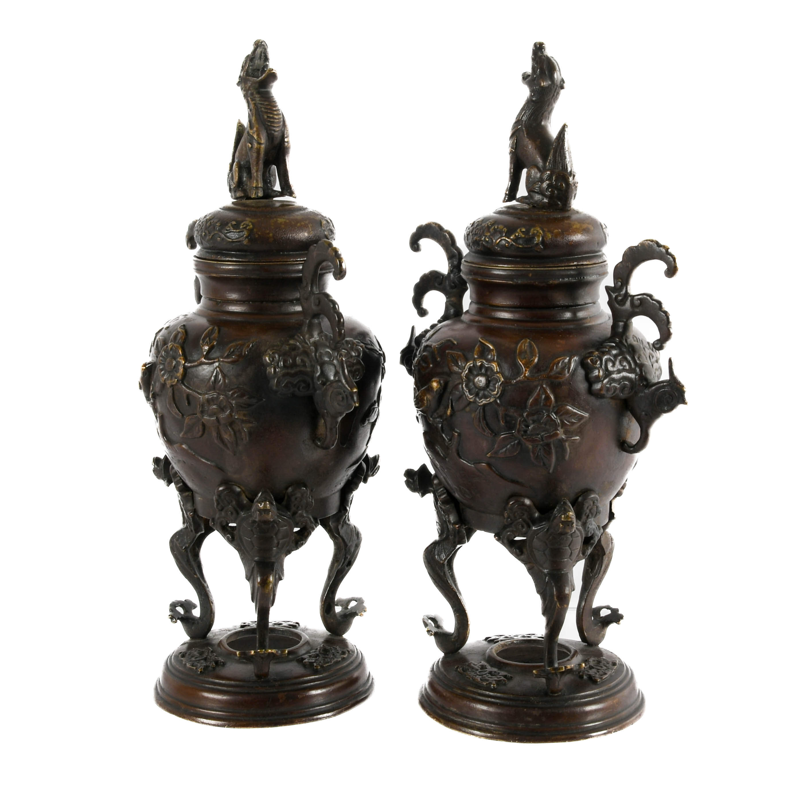 Antique Pair of Bronze Japanese Censers-2
