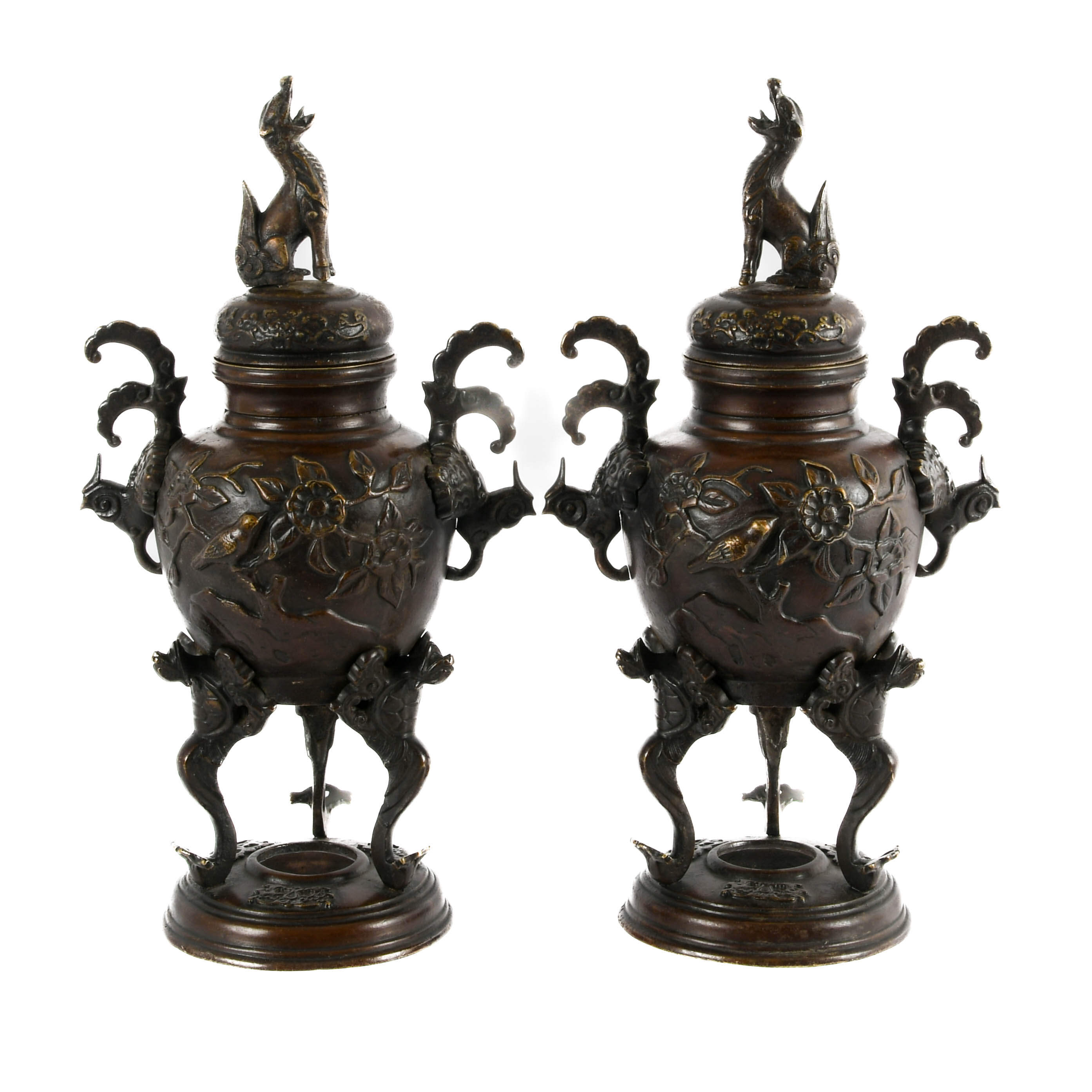 Antique Pair of Bronze Japanese Censers-1
