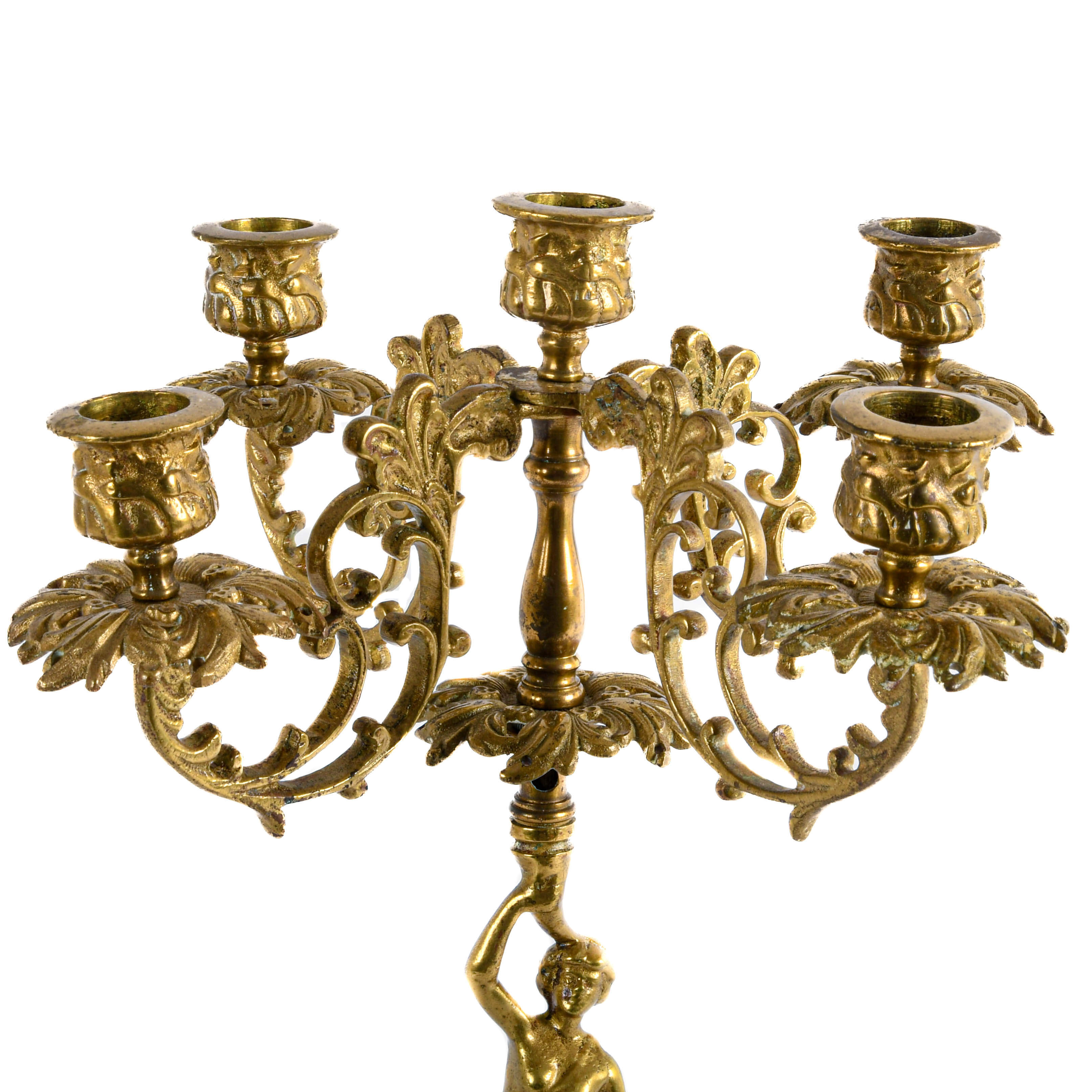 Pair of Brass Figural Five-Arm Candle Holders-5
