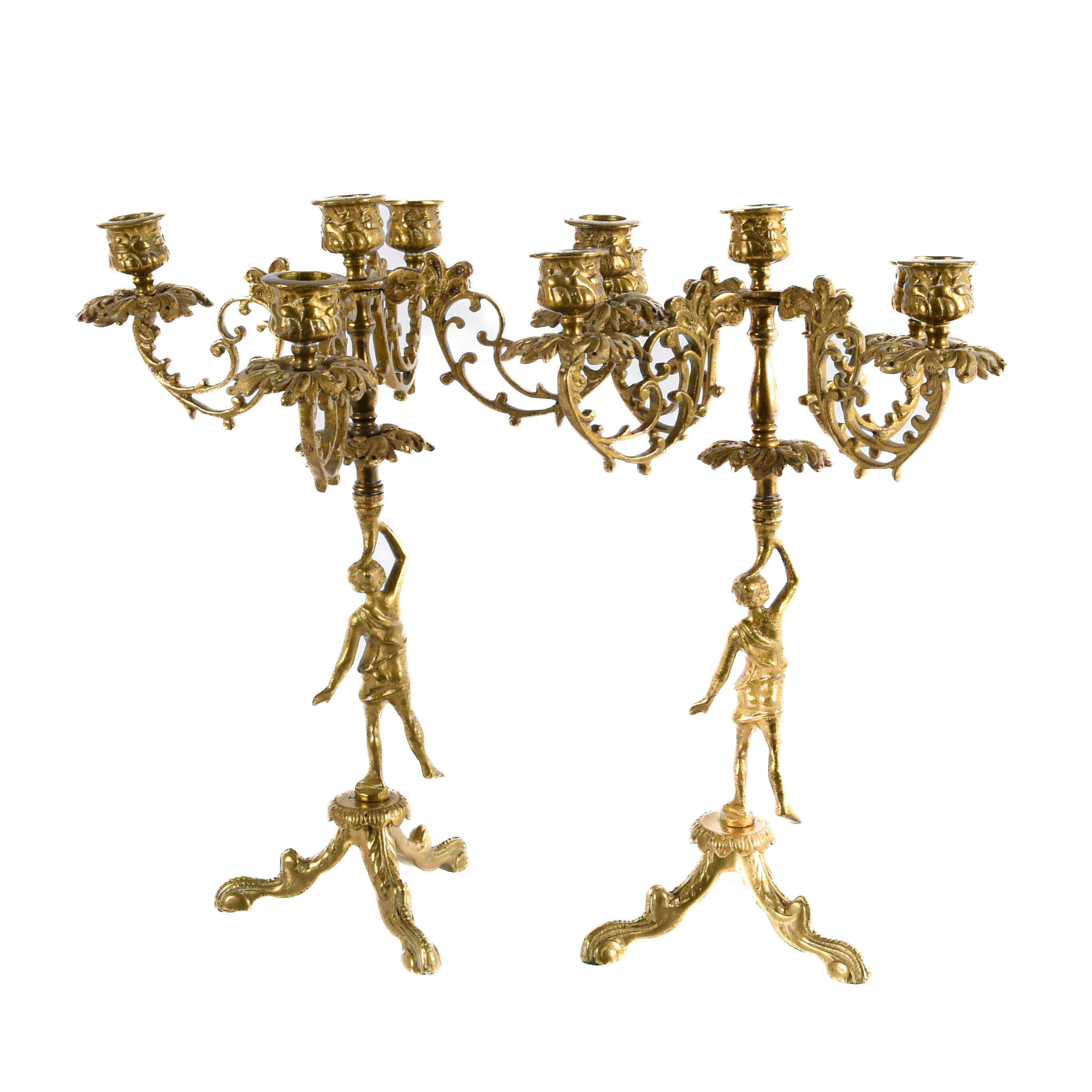 Pair of Brass Figural Five-Arm Candle Holders-3