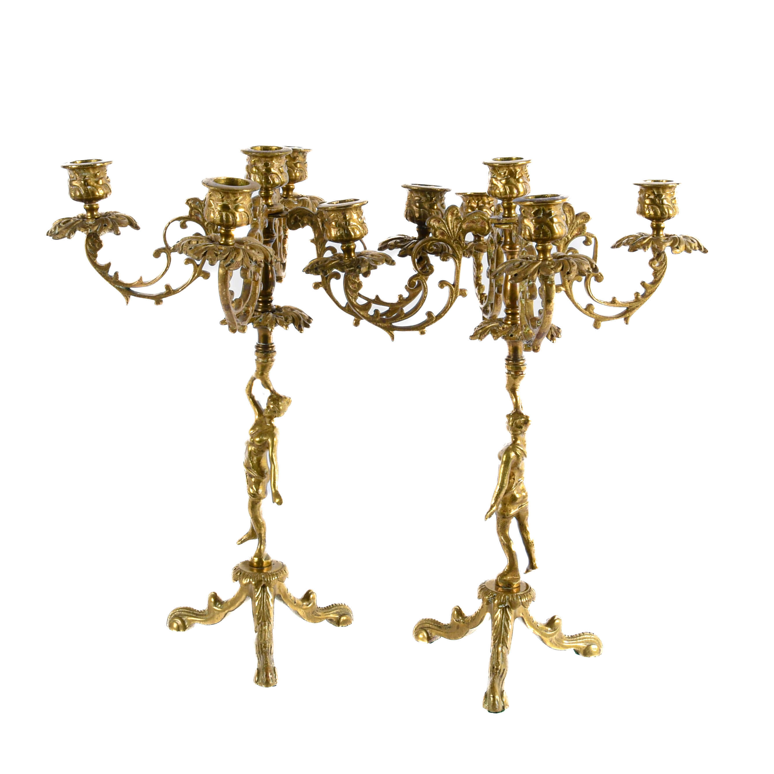 Pair of Brass Figural Five-Arm Candle Holders-2