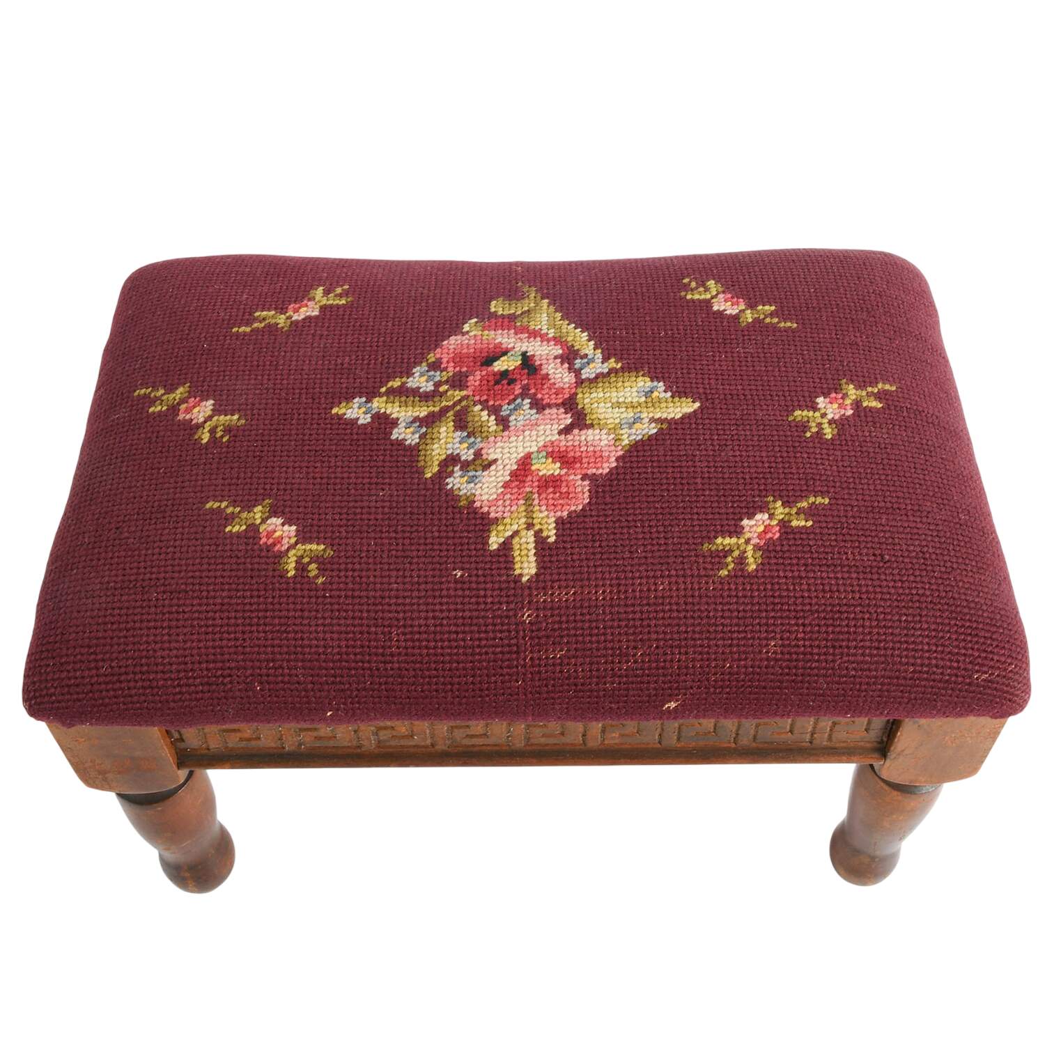Antique Walnut and Needlepoint Footstool-4