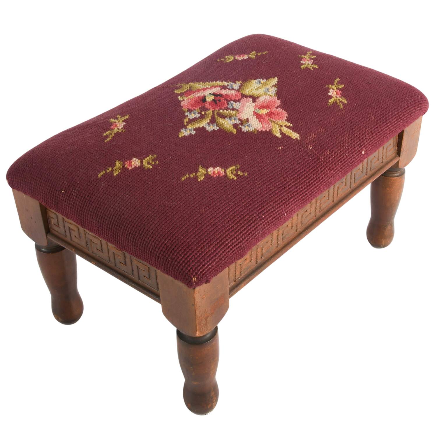 Antique Walnut and Needlepoint Footstool-3