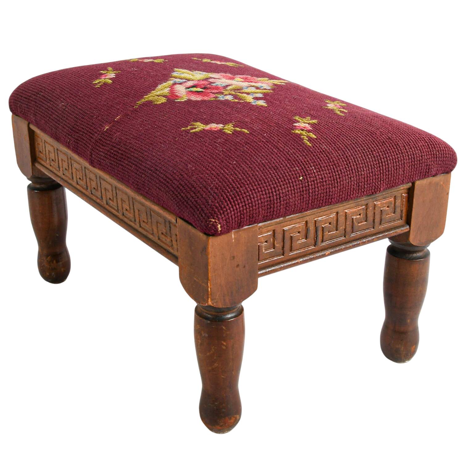 Antique Walnut and Needlepoint Footstool-2