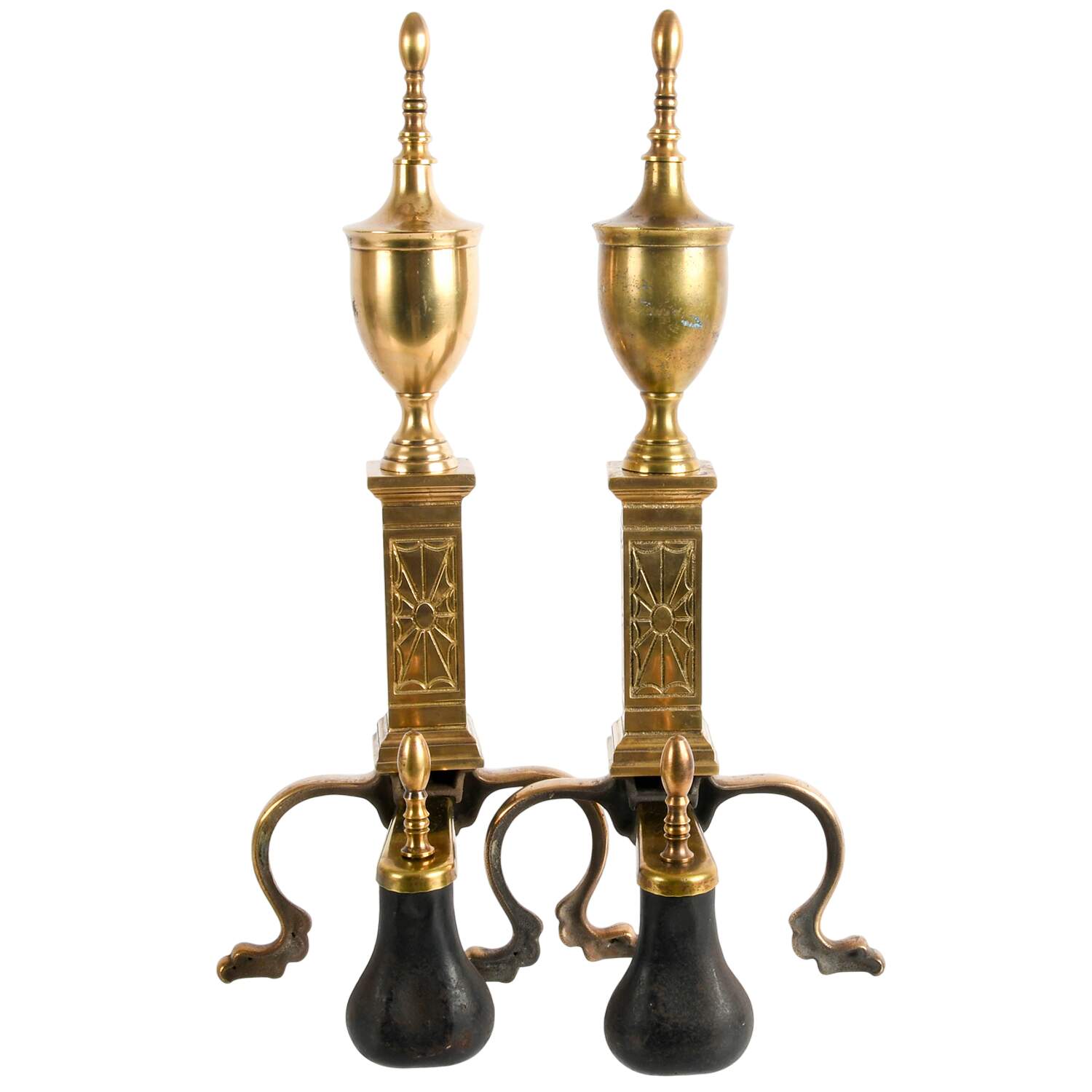 Antique Pair of French Classical Footed Chenets-4