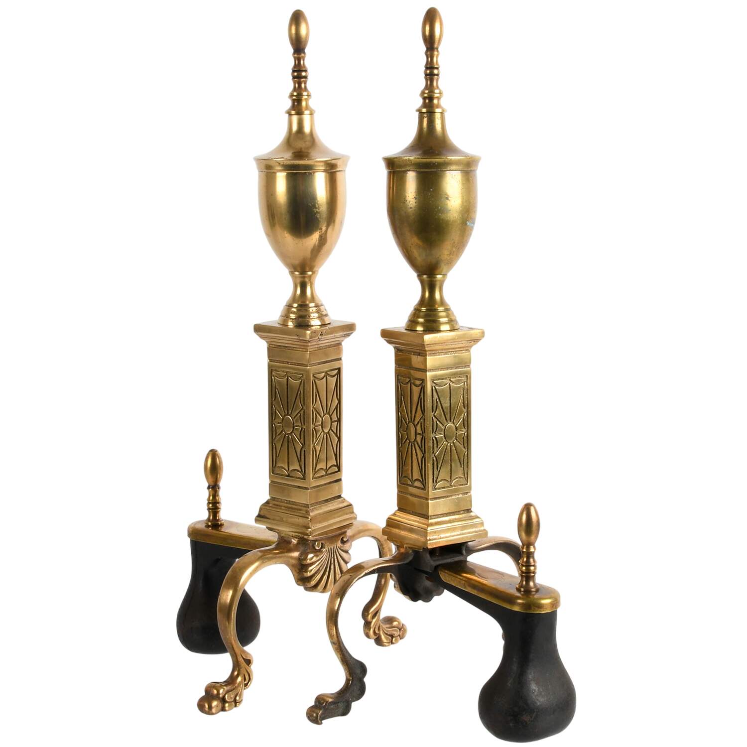 Antique Pair of French Classical Footed Chenets-3