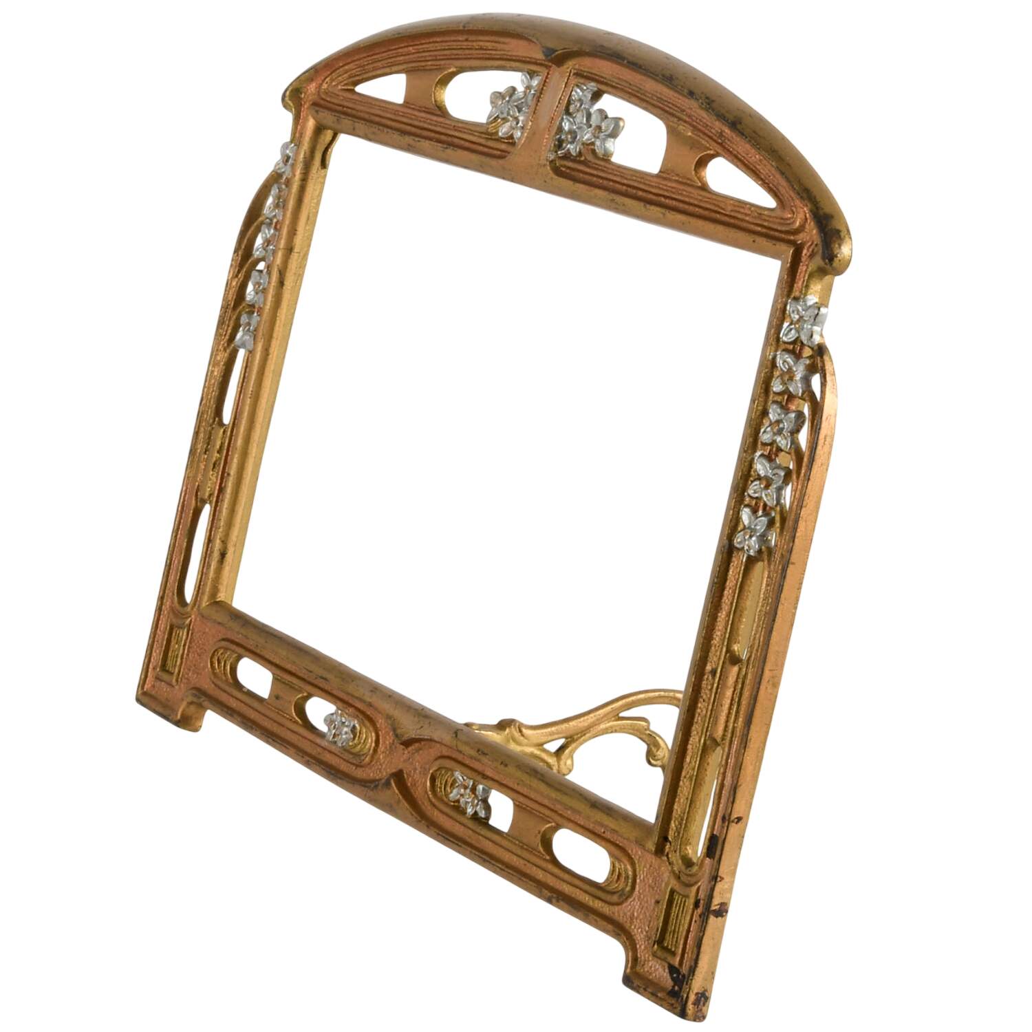 Antique Art Nouveau Gilt Metal Picture Frame-4