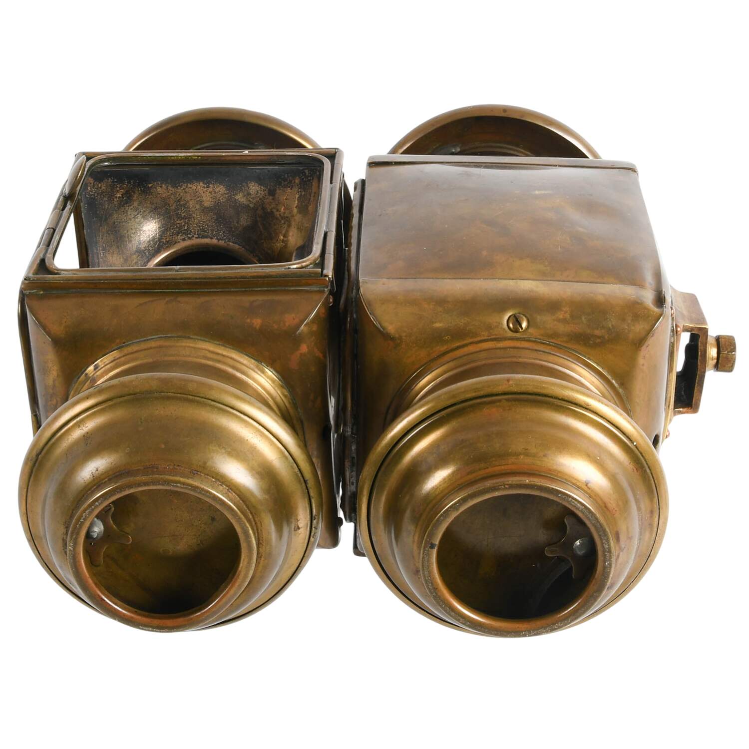 Antique Pair of French Brass Automobile Side Lamps-9