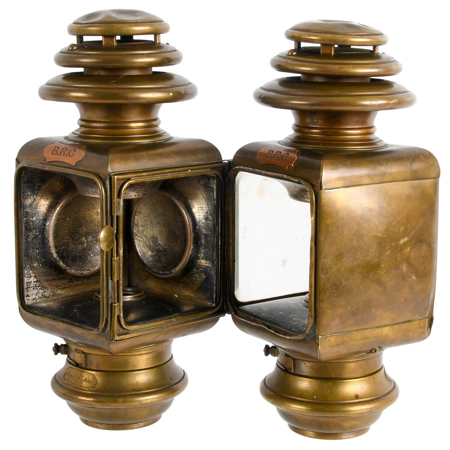 Antique Pair of French Brass Automobile Side Lamps-2