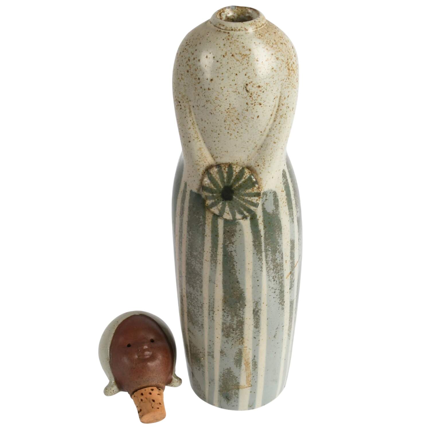 Mid-Century Modern Stoneware Figural Decanter and Candleholder Set-8