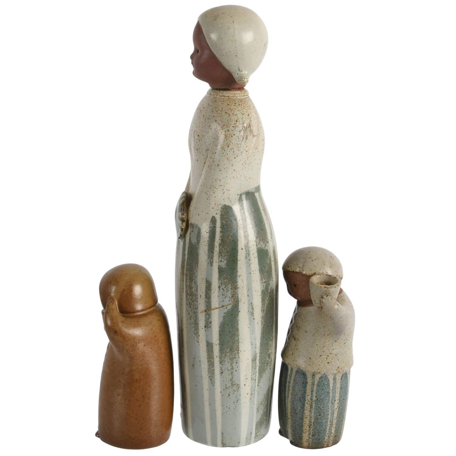 Mid-Century Modern Stoneware Figural Decanter and Candleholder Set-3