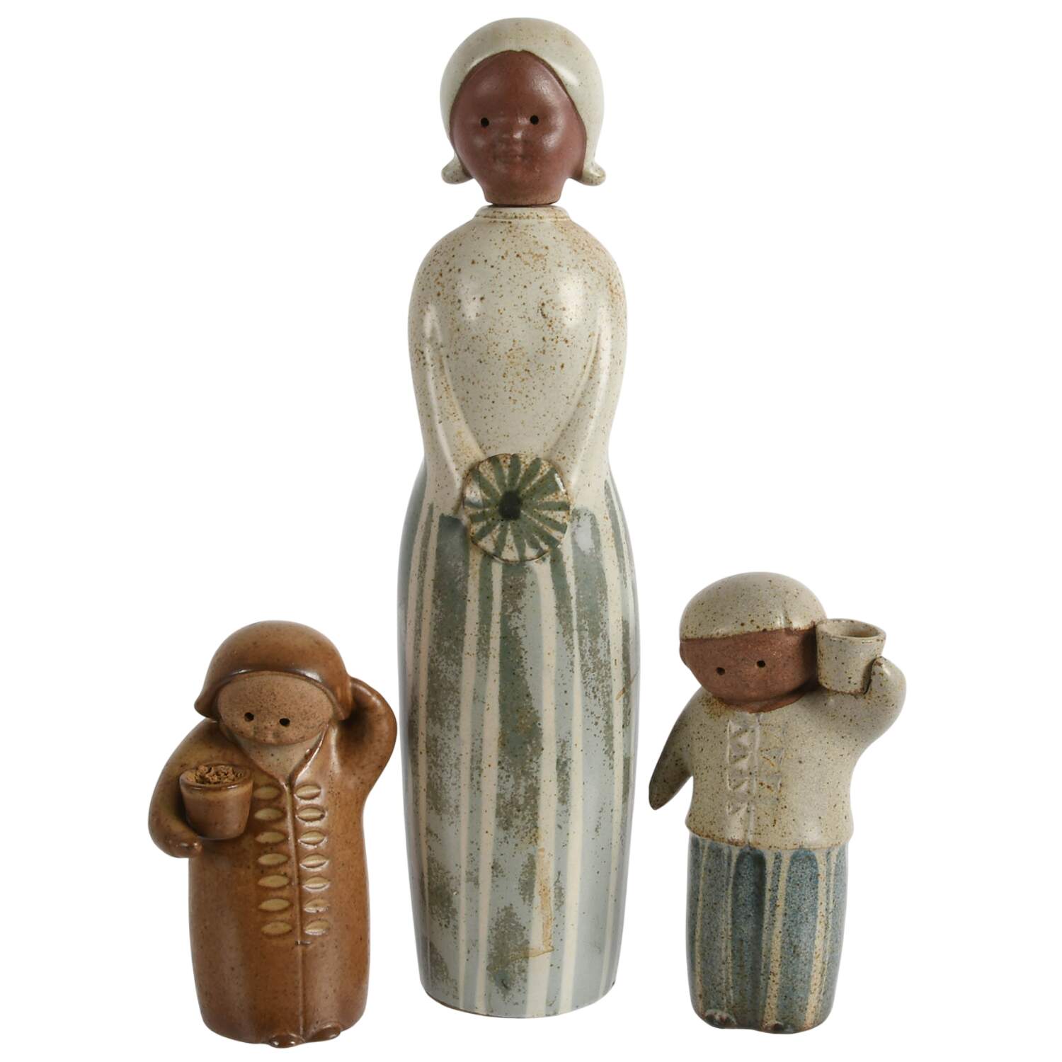Mid-Century Modern Stoneware Figural Decanter and Candleholder Set-2