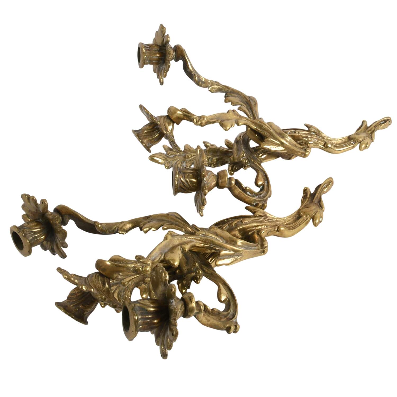 Pair of Rococo Style Gilt Doré Bronze Candle Wall Sconces-4