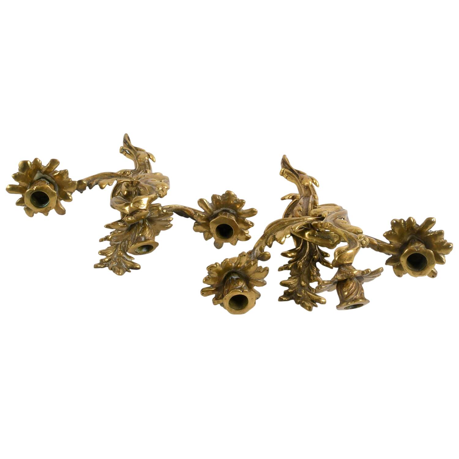 Pair of Rococo Style Gilt Doré Bronze Candle Wall Sconces-3