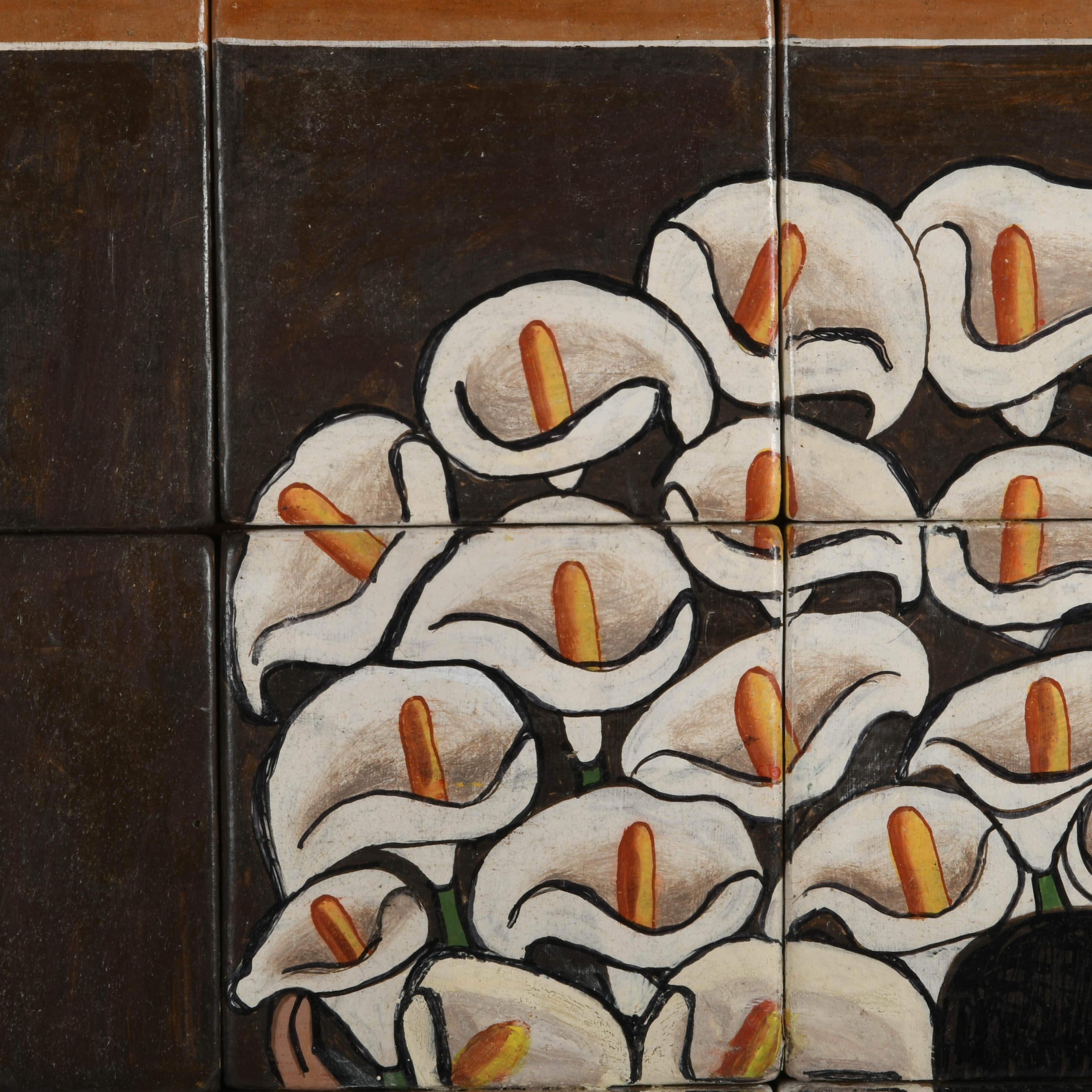 Framed Signed "Nude with Calla Lillies" Tile Art After Diego Rivera-3
