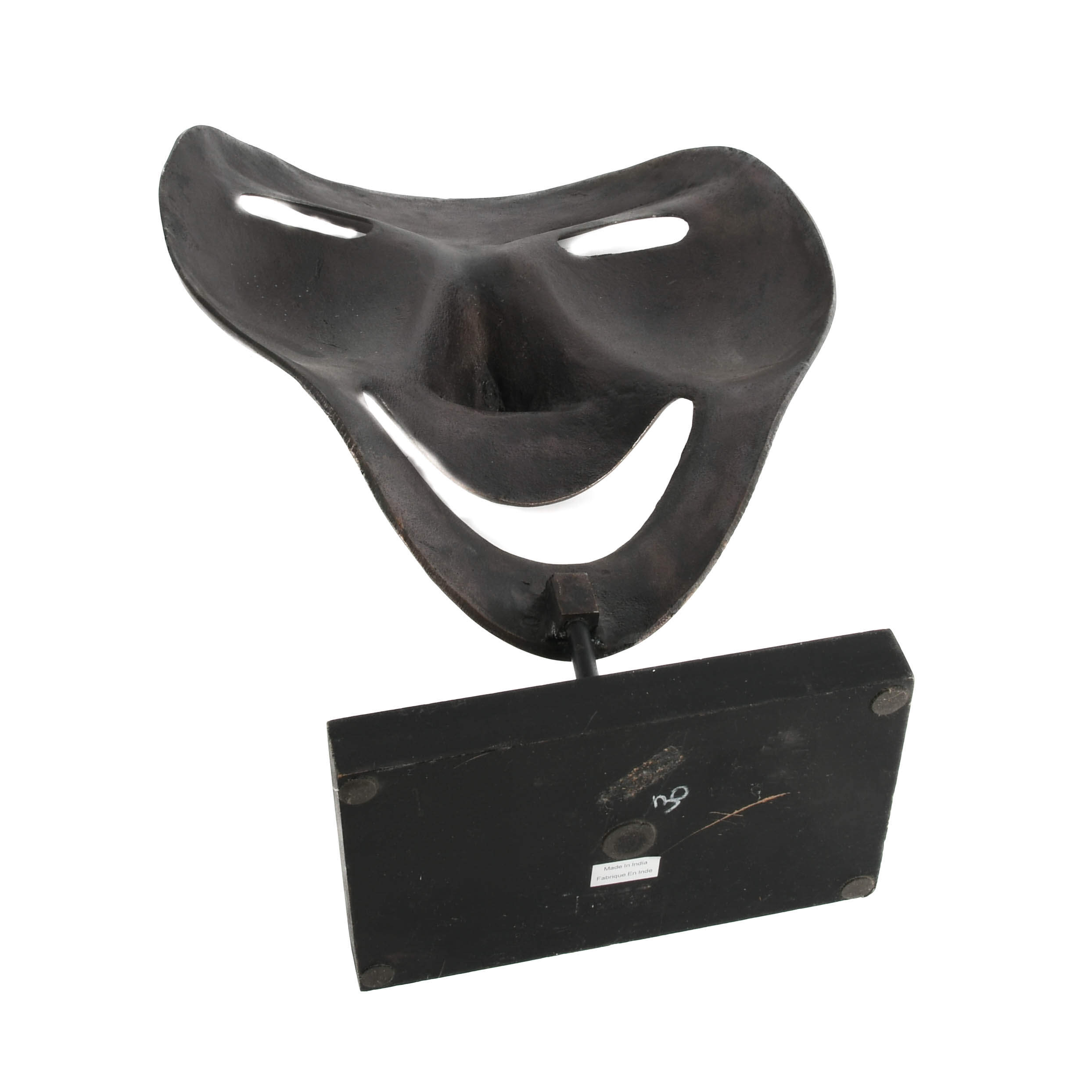 Oversize Metal Mask Sculpture on Base-8