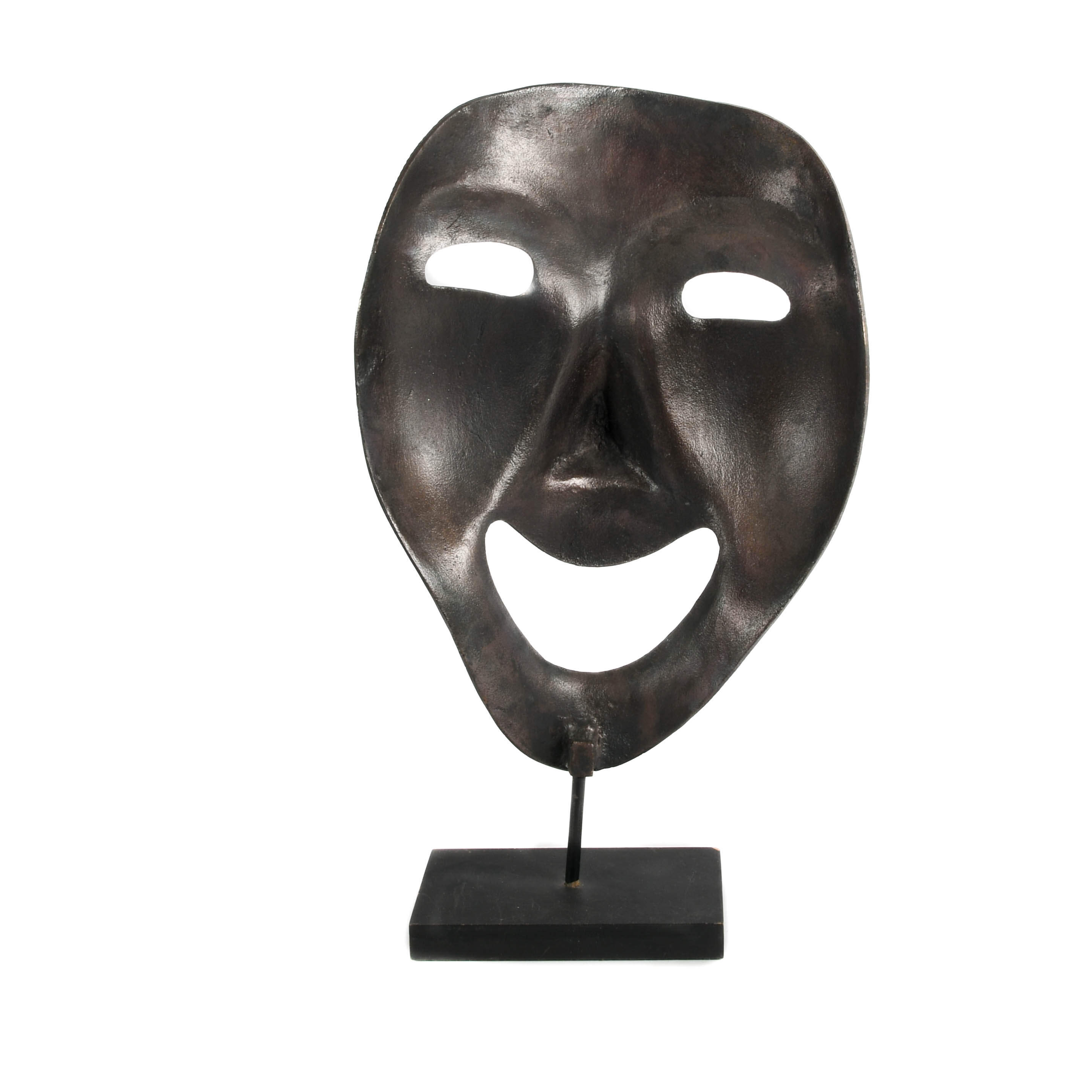 Oversize Metal Mask Sculpture on Base-5