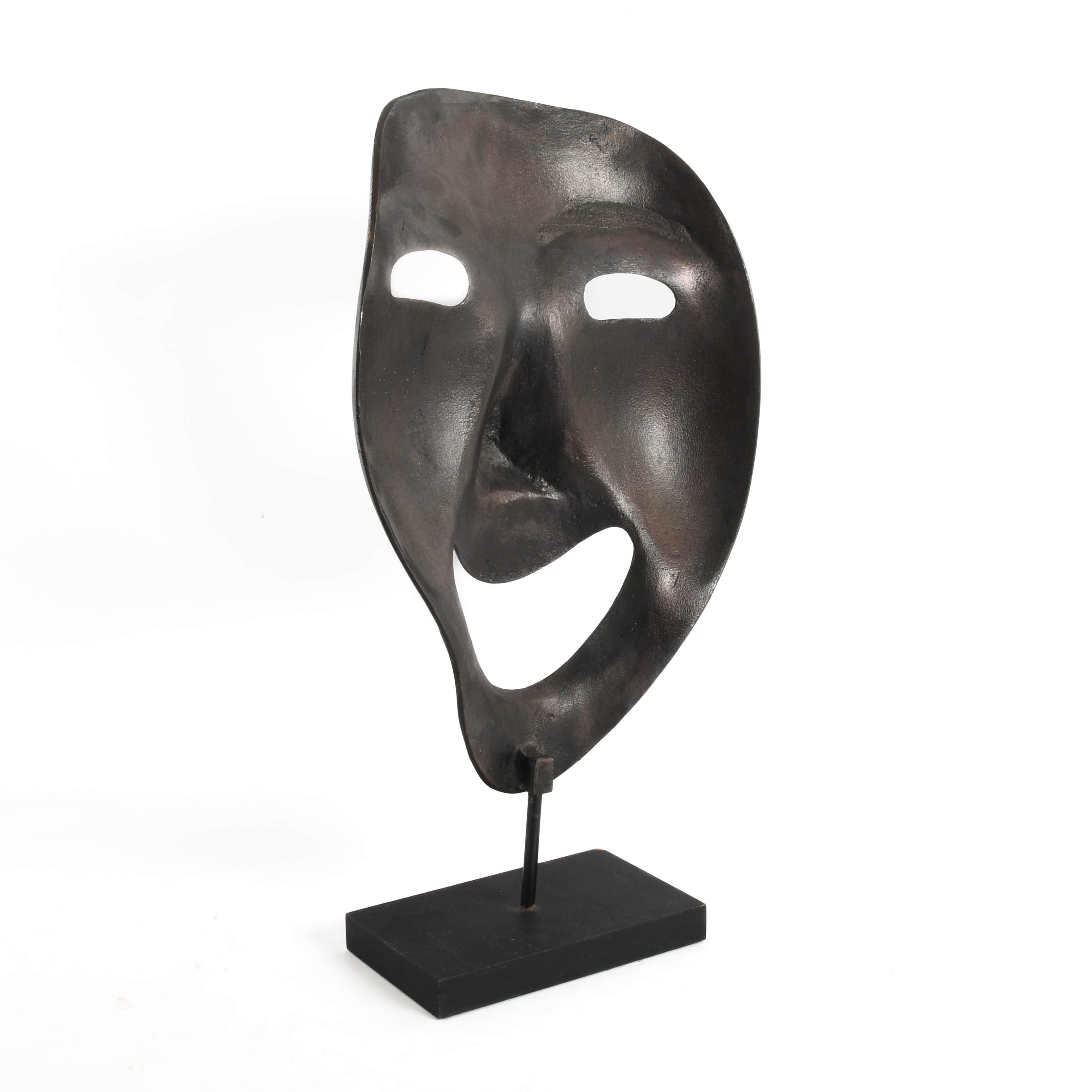 Oversize Metal Mask Sculpture on Base-4