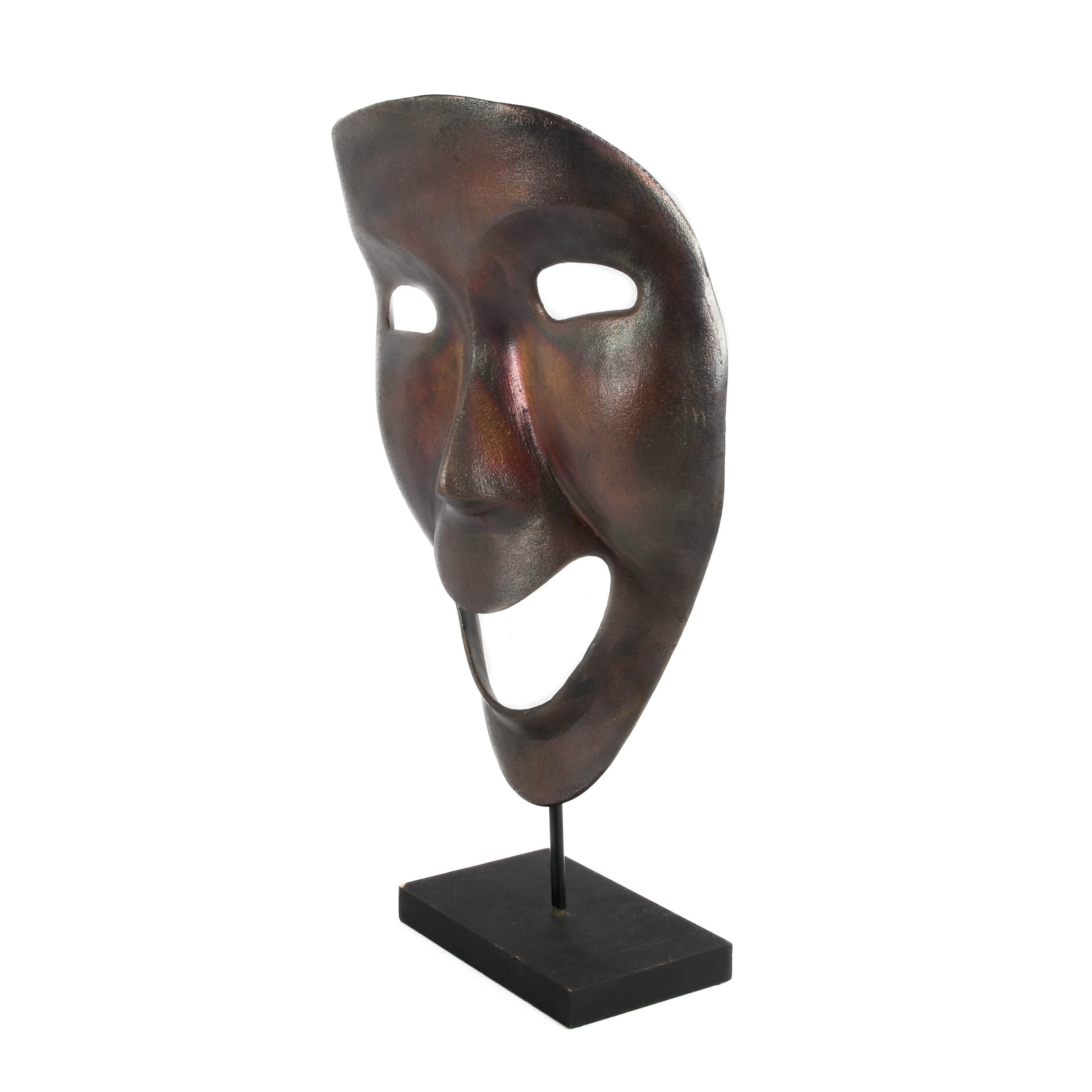 Oversize Metal Mask Sculpture on Base-3