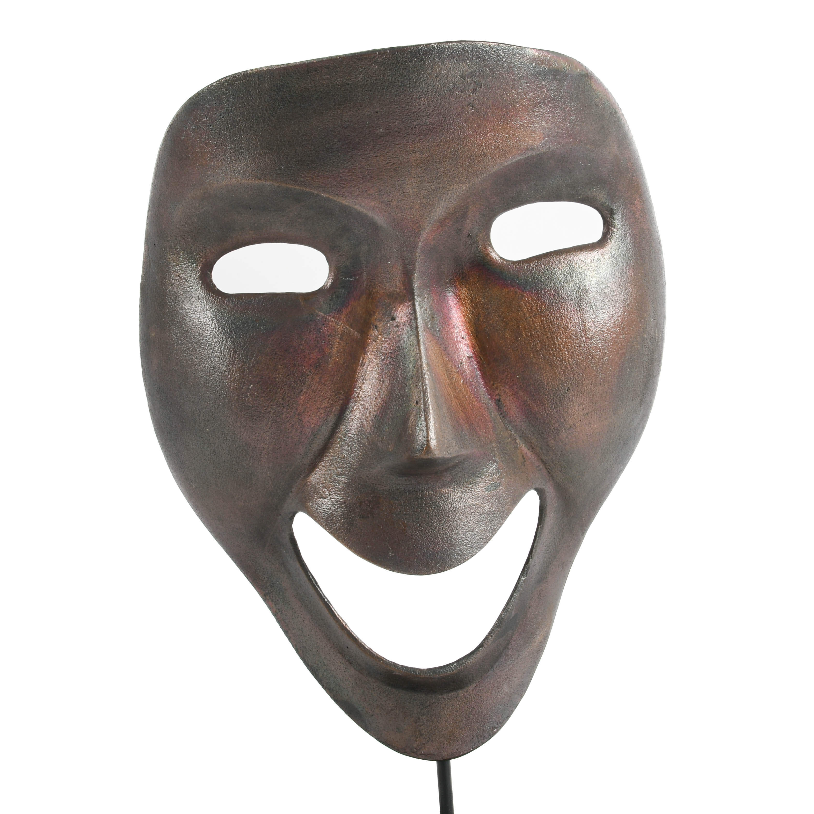 Oversize Metal Mask Sculpture on Base-2