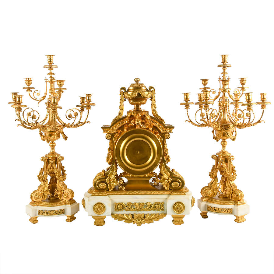 Antique Charpentier Clock and Candlestick Set-8