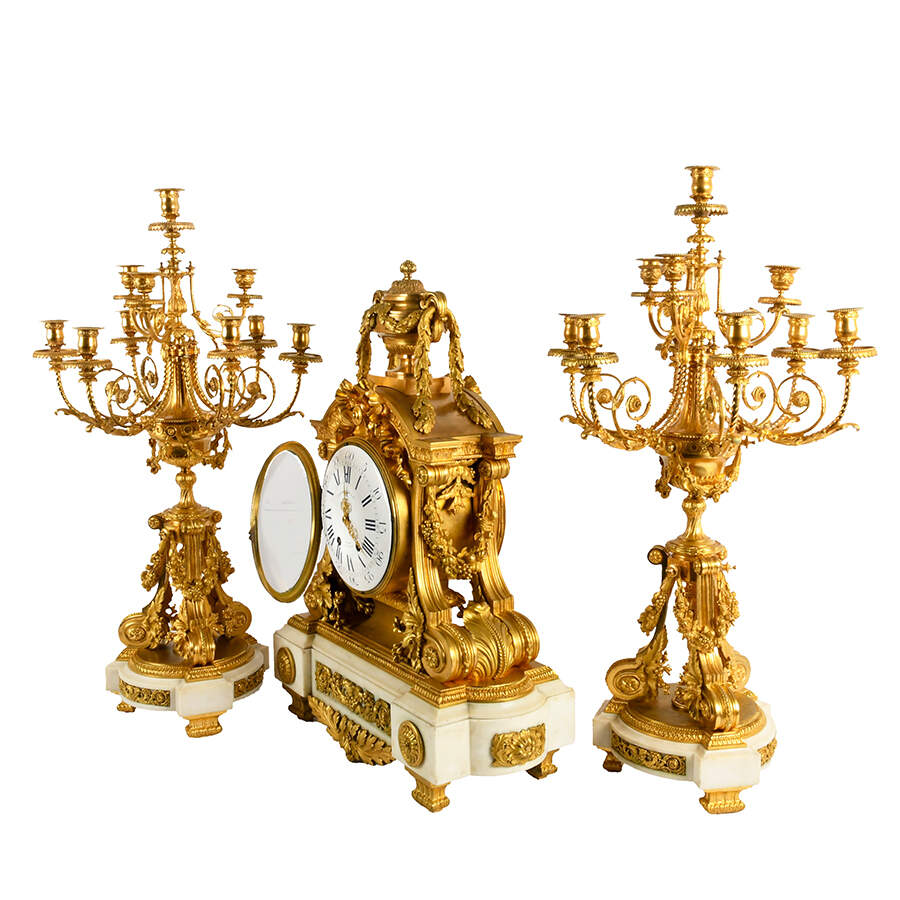 Antique Charpentier Clock and Candlestick Set-7