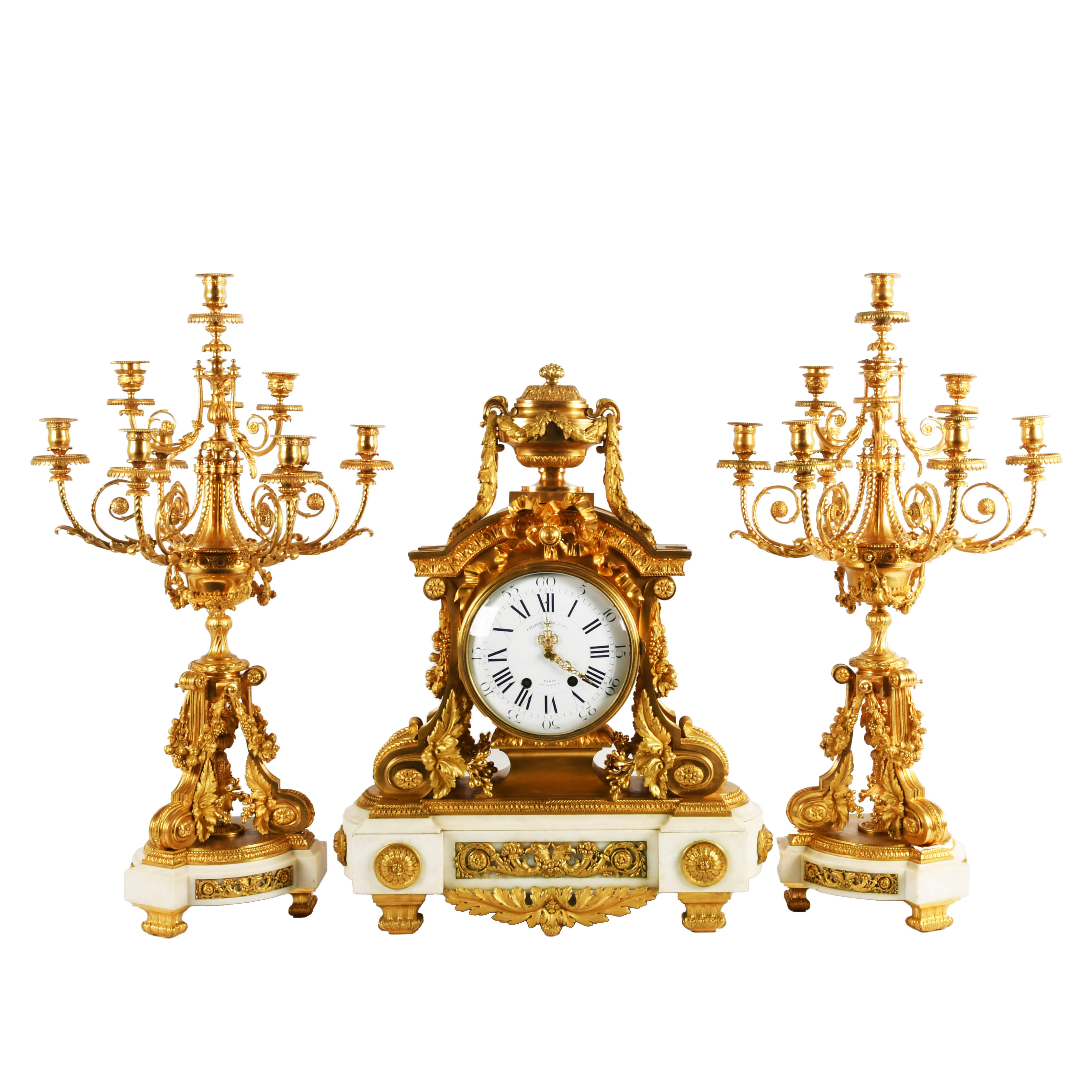 Antique Charpentier Clock and Candlestick Set-1