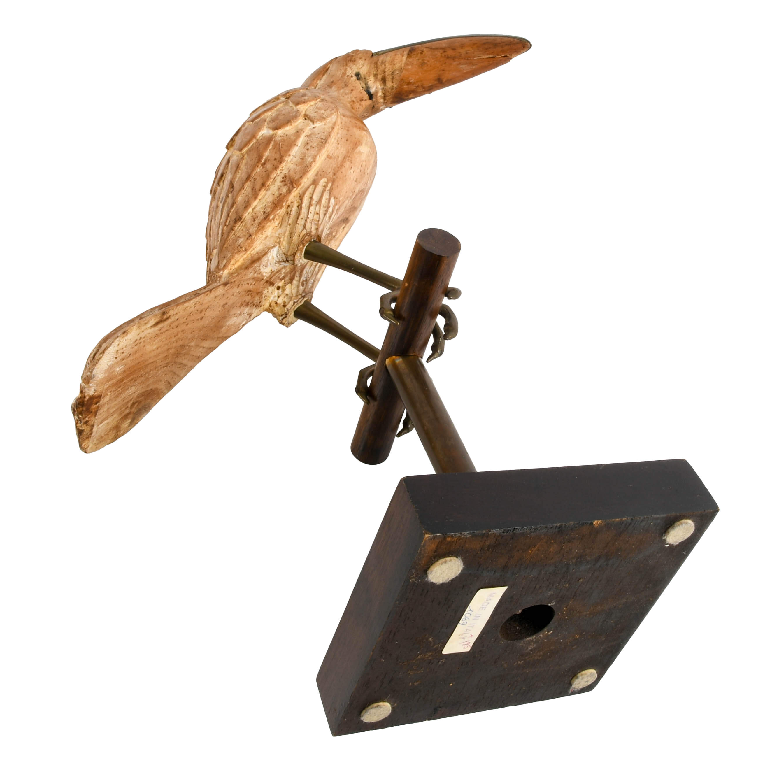 Italian Hand-Carved Wood and Brass Perched Toucan on Stand-9