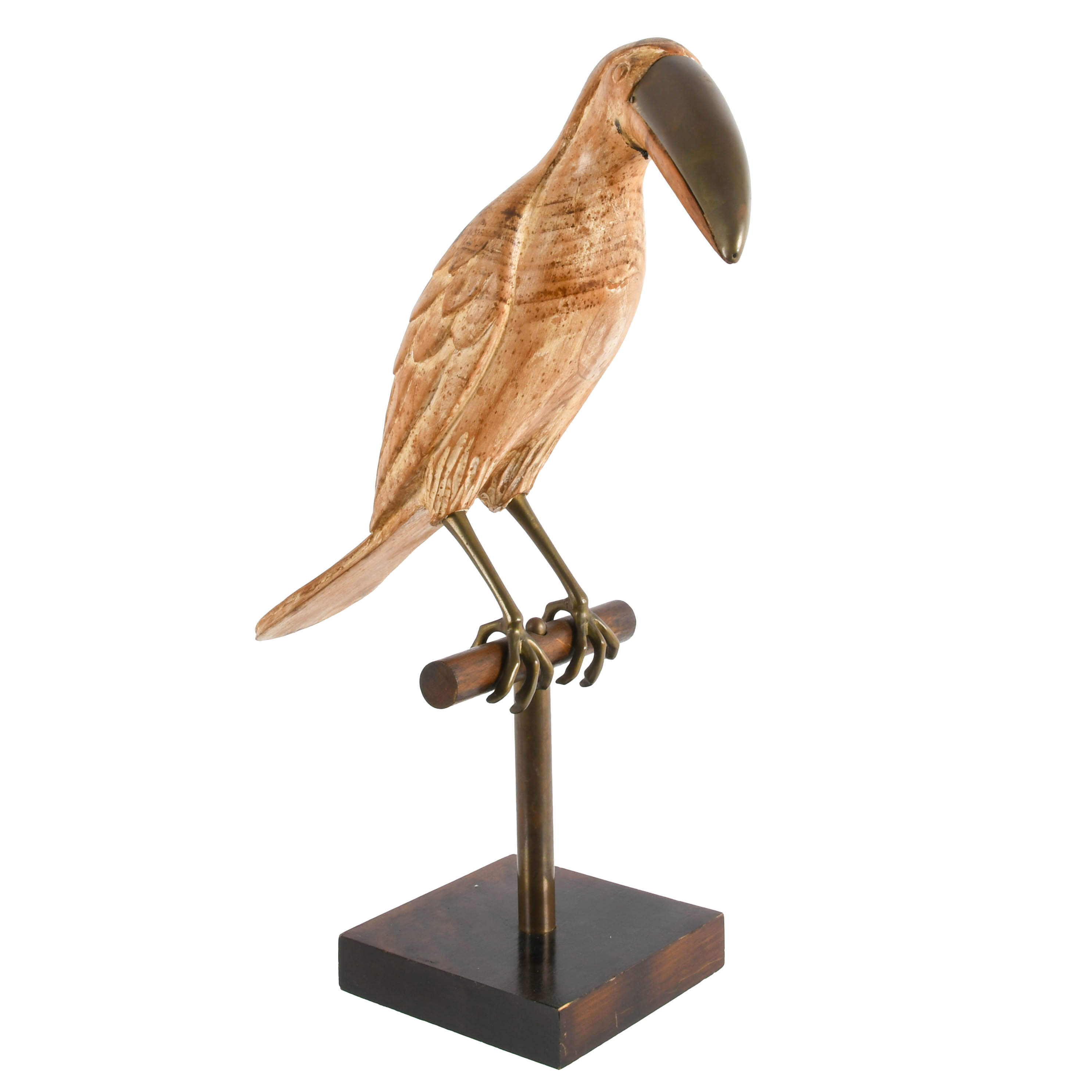 Italian Hand-Carved Wood and Brass Perched Toucan on Stand-7