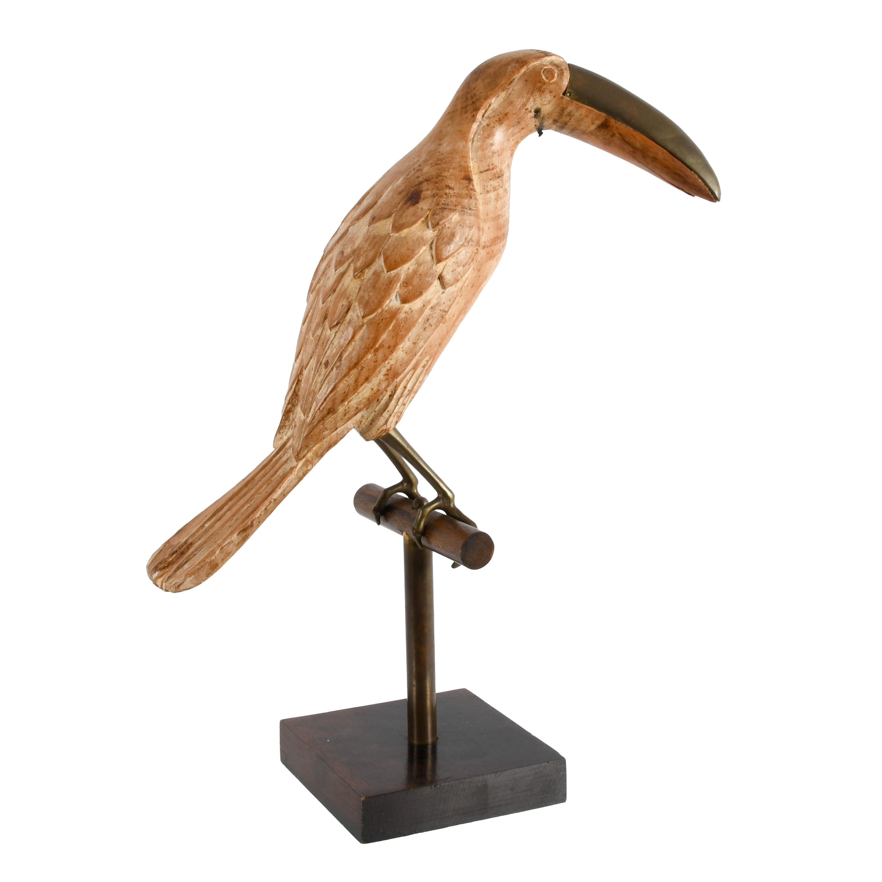 Italian Hand-Carved Wood and Brass Perched Toucan on Stand-6