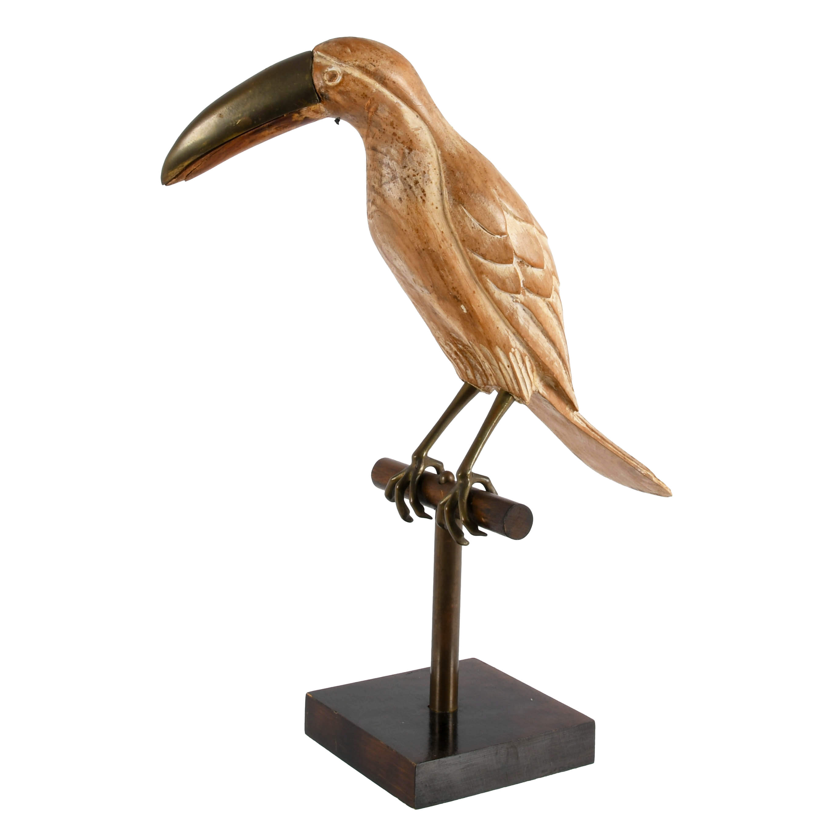 Italian Hand-Carved Wood and Brass Perched Toucan on Stand-3