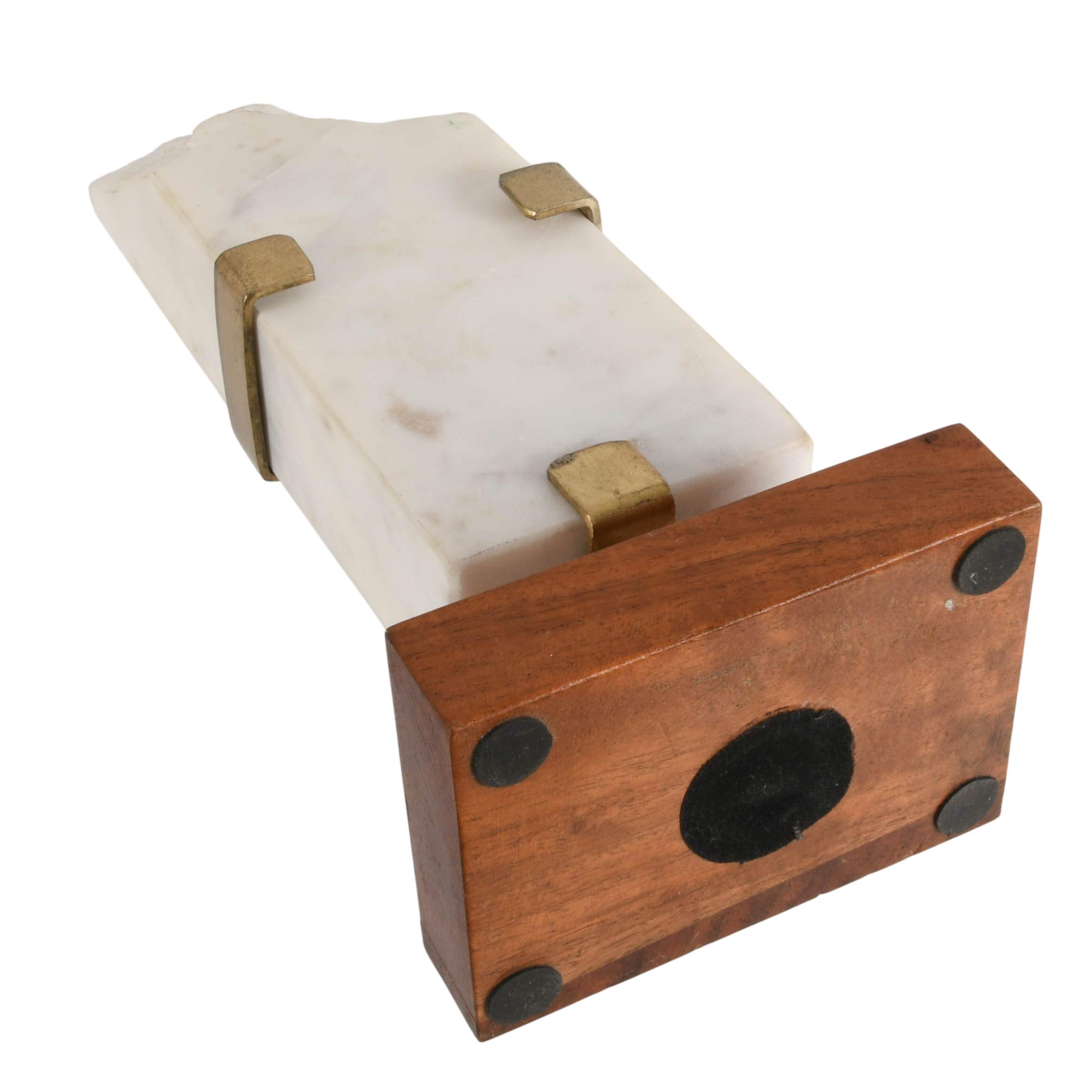 White Marble Sculpture with Wooden Pedestal Base-6