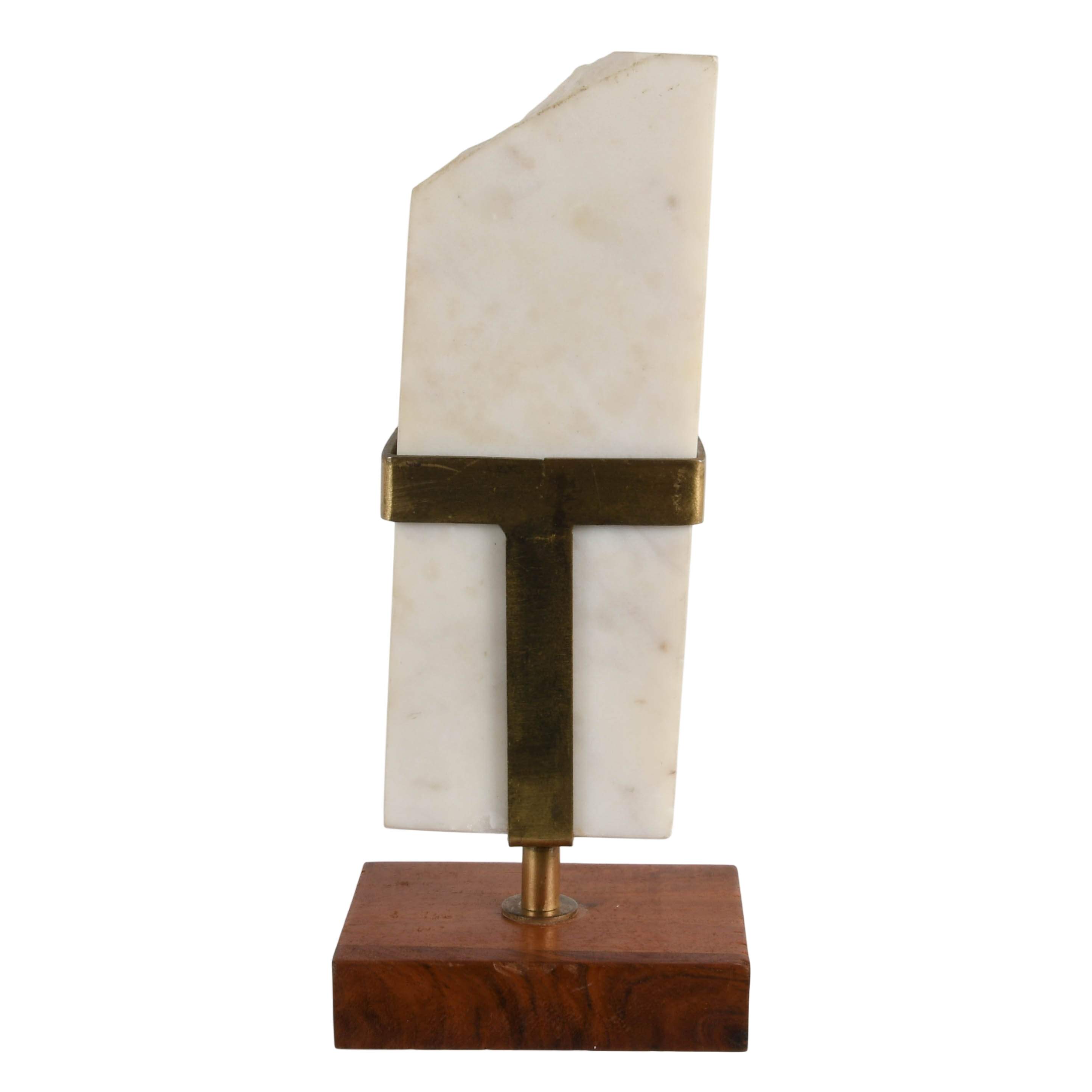 White Marble Sculpture with Wooden Pedestal Base-4