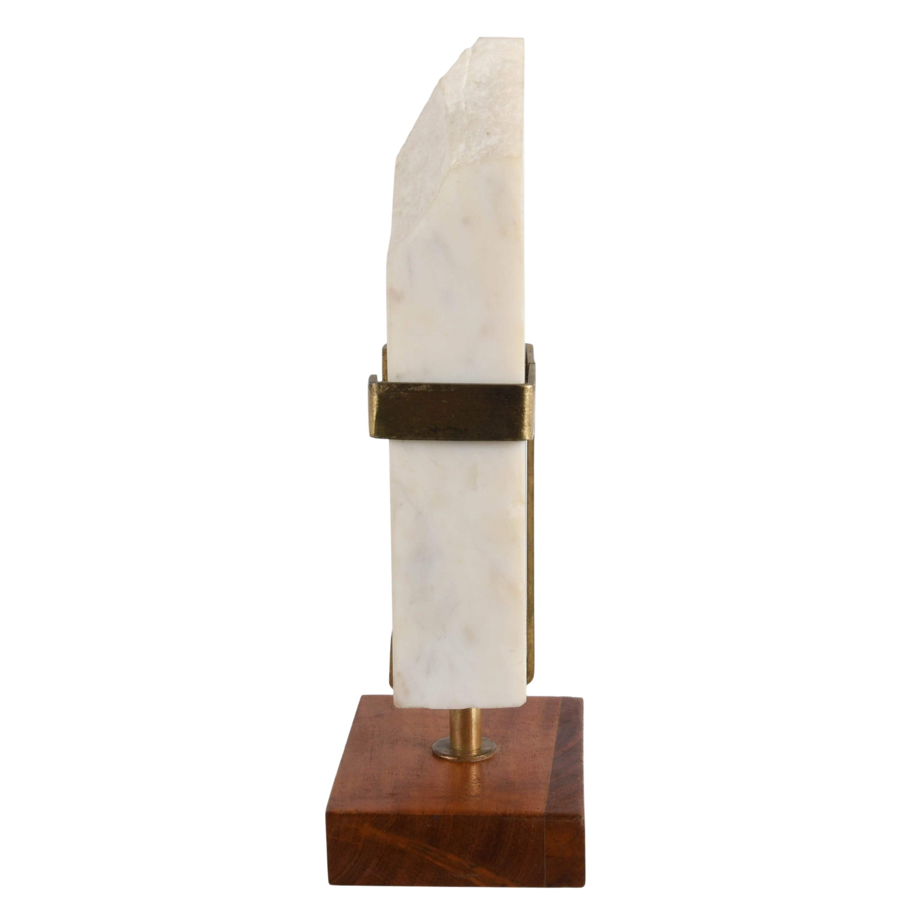 White Marble Sculpture with Wooden Pedestal Base-3