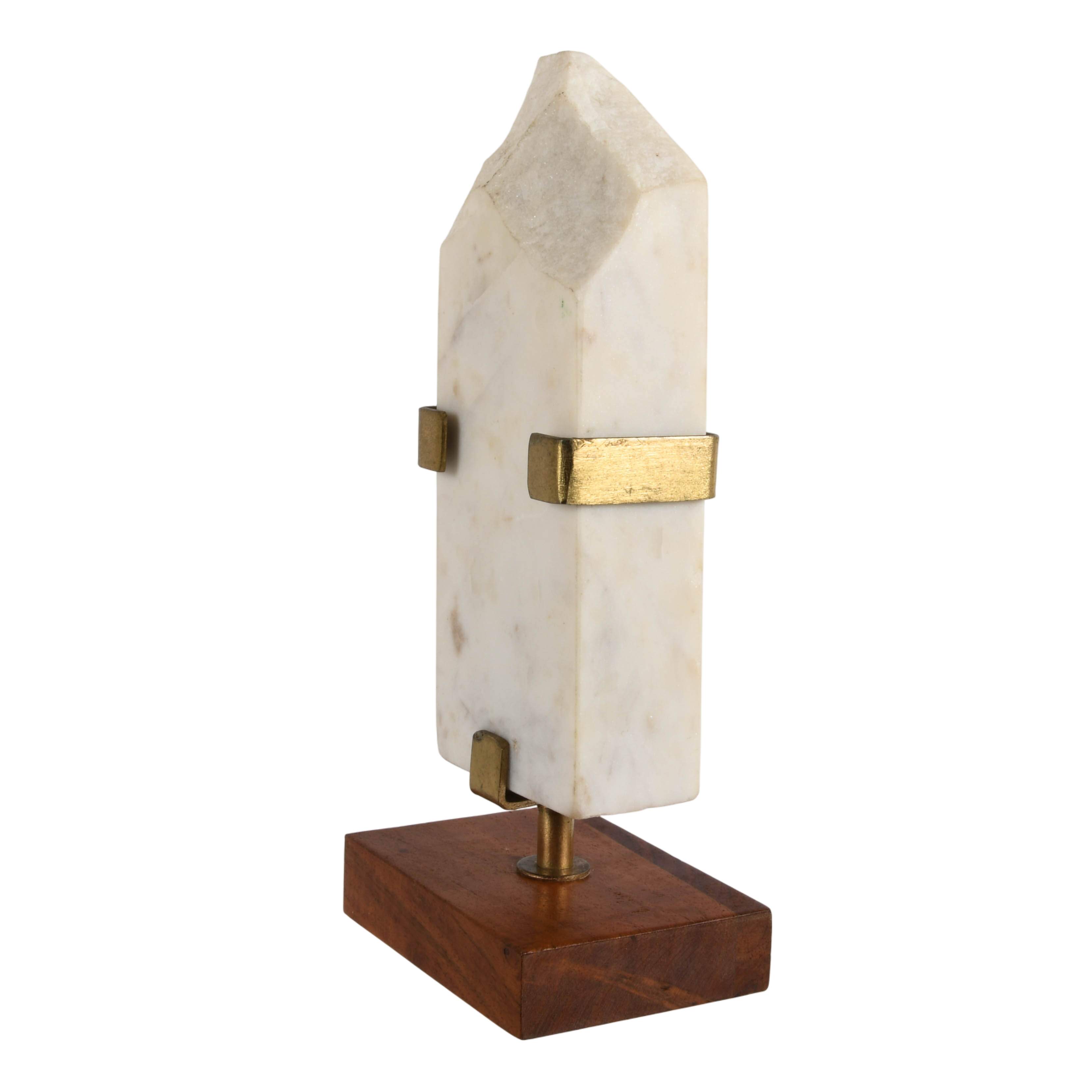White Marble Sculpture with Wooden Pedestal Base-2