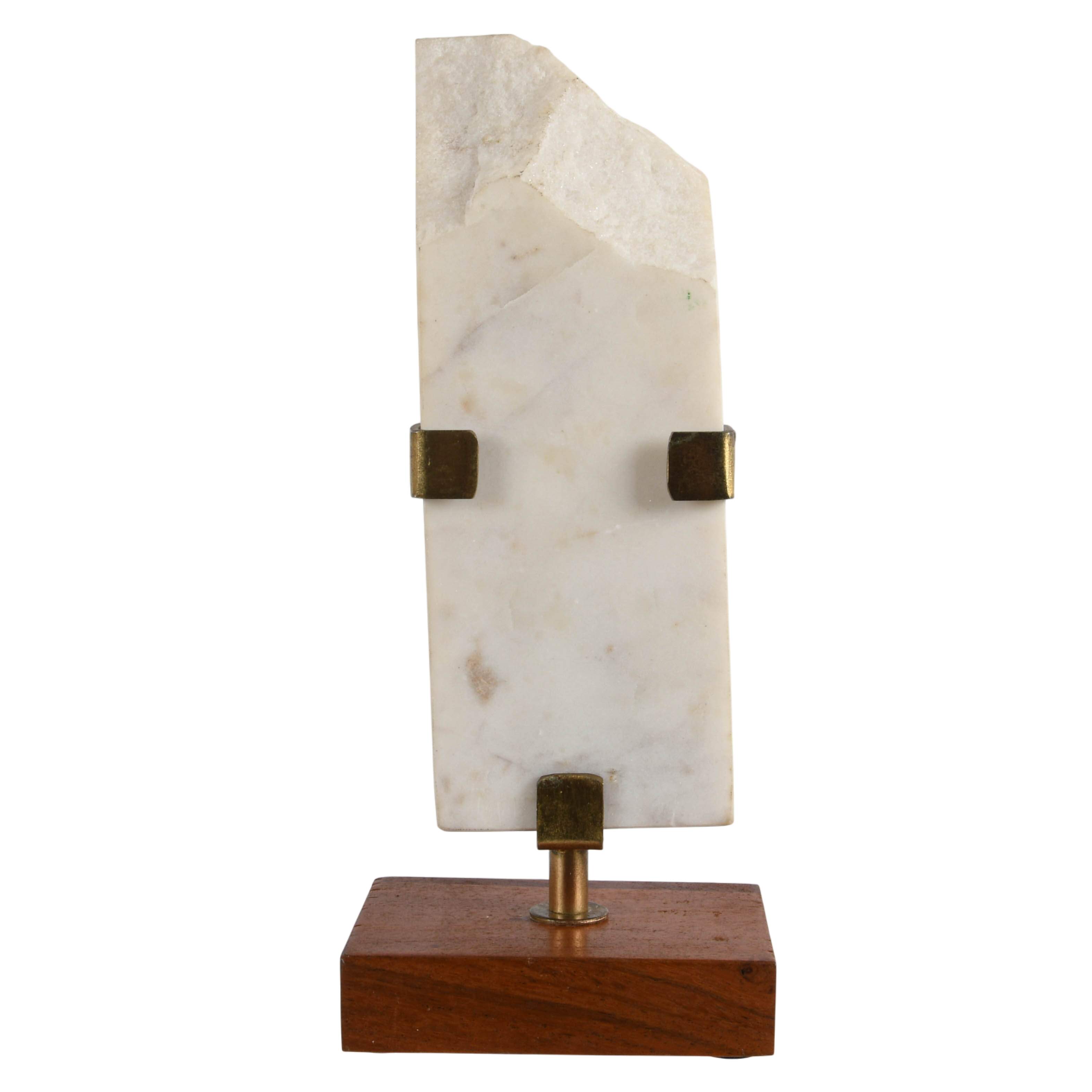 White Marble Sculpture with Wooden Pedestal Base-1