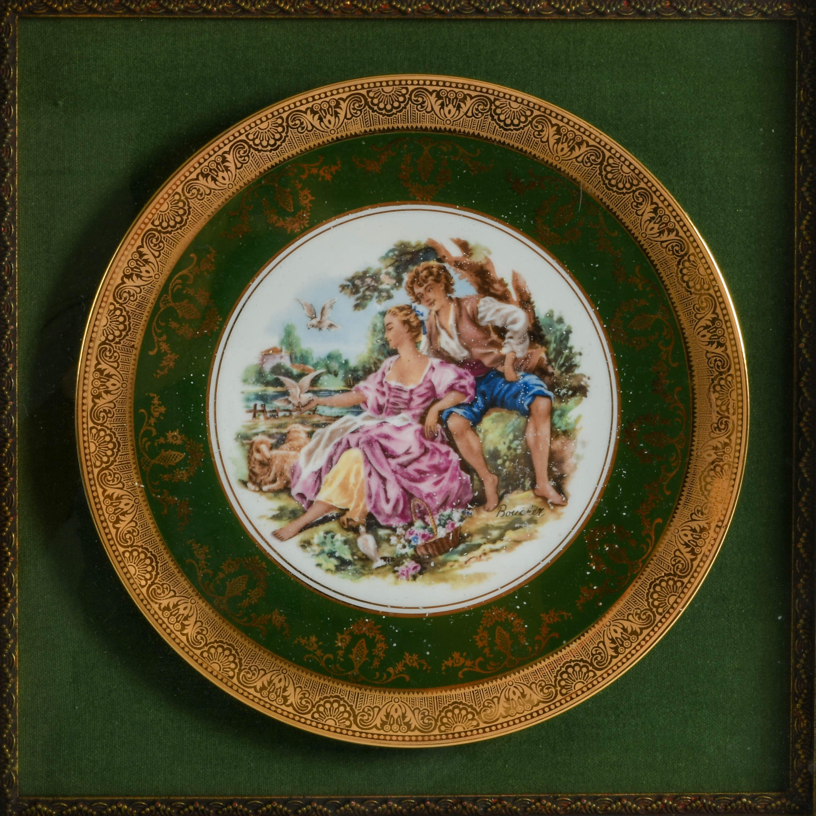 Pair of Framed French Fragonard Shadow Box Portrait Plates-2