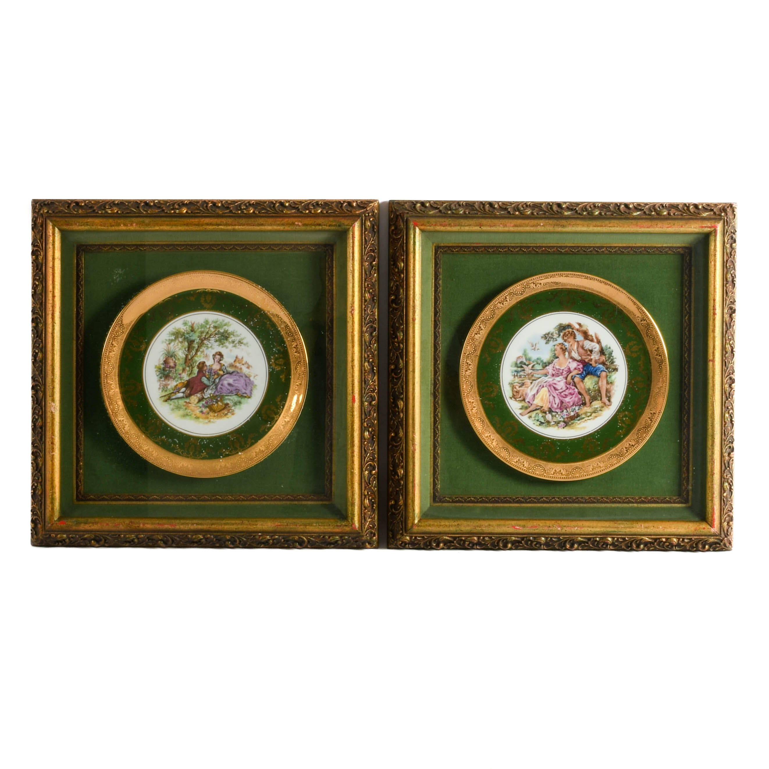 Pair of Framed French Fragonard Shadow Box Portrait Plates-1